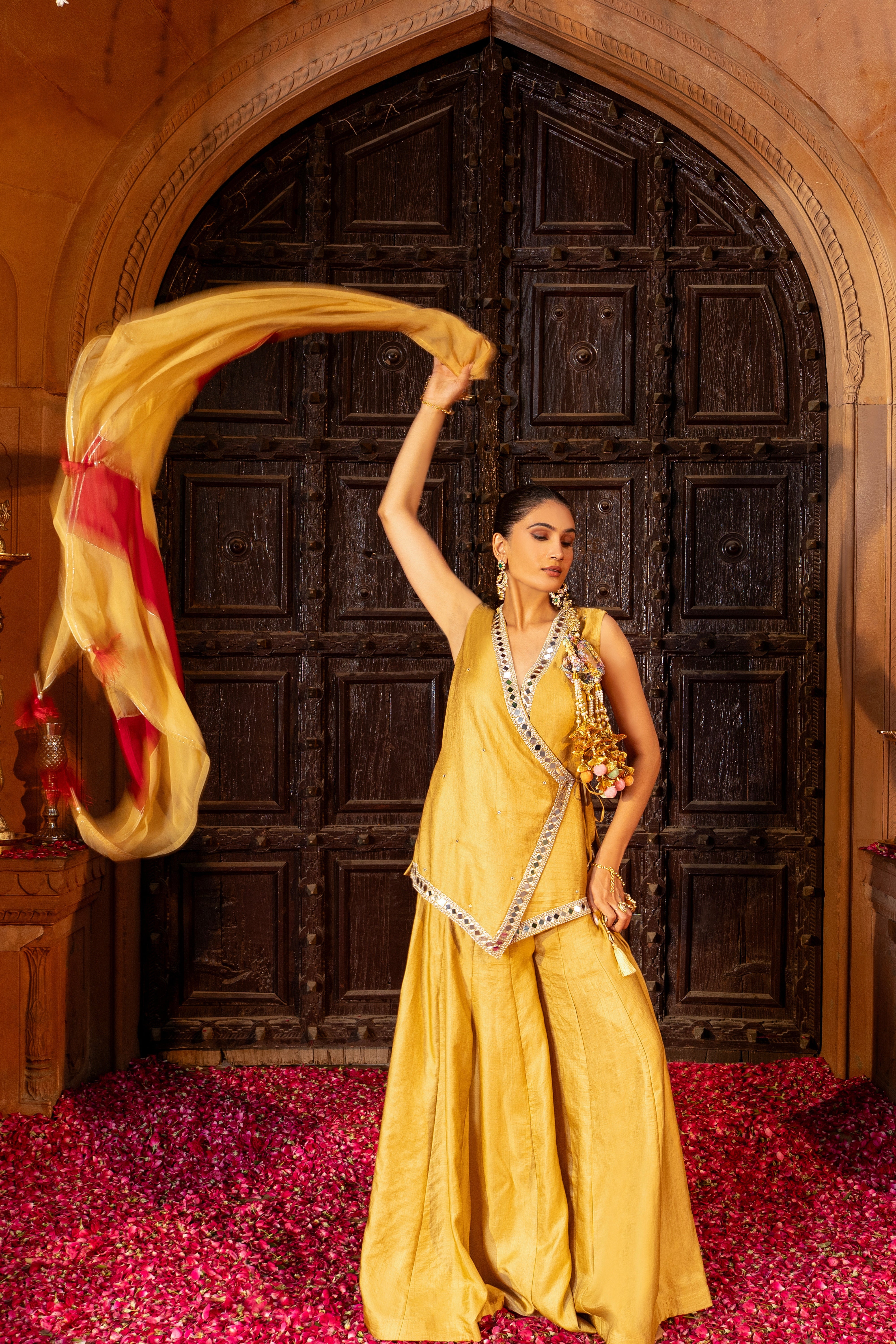 Gold Angrakha Kurta & Sharara Set