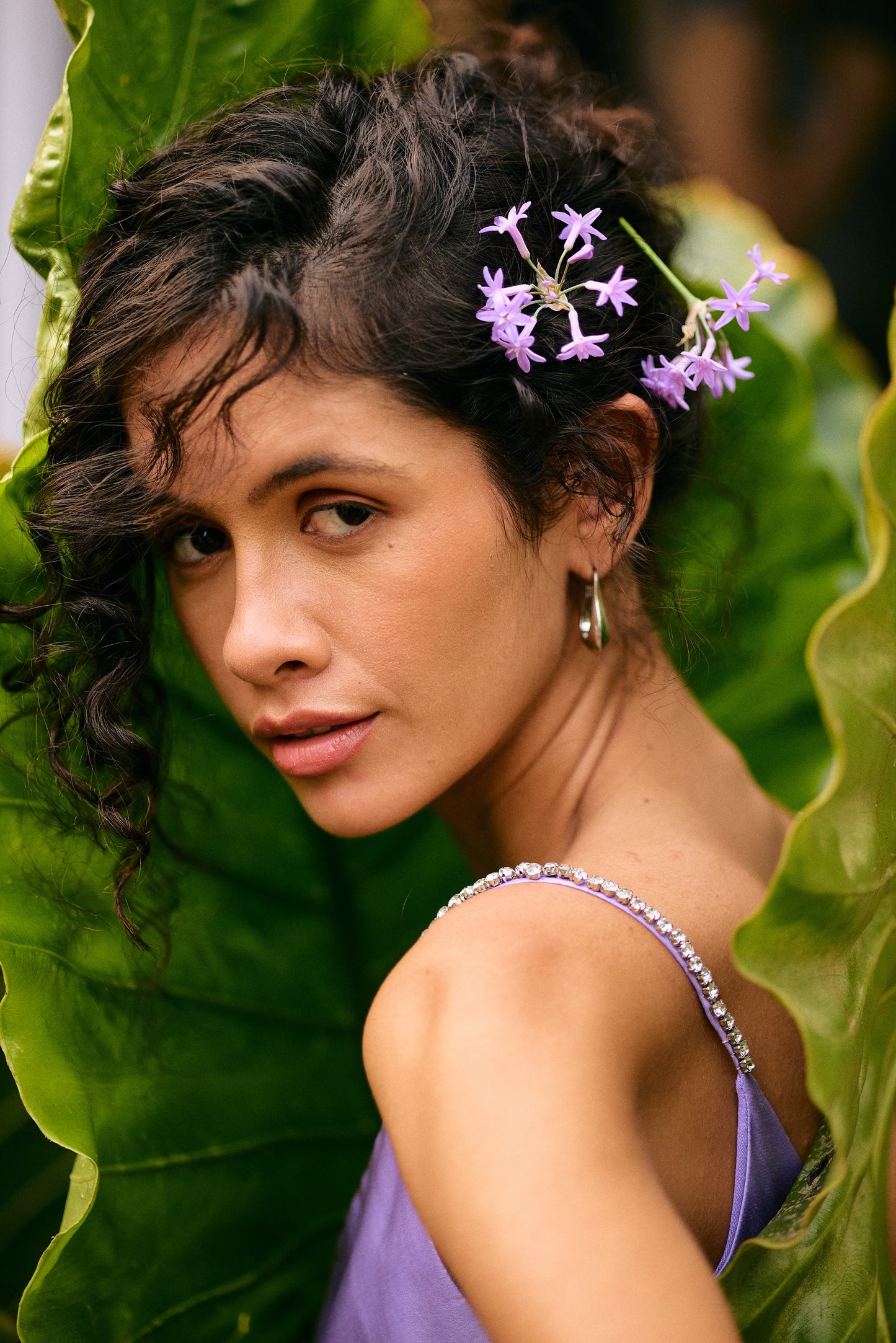 French lilac satin slip dress