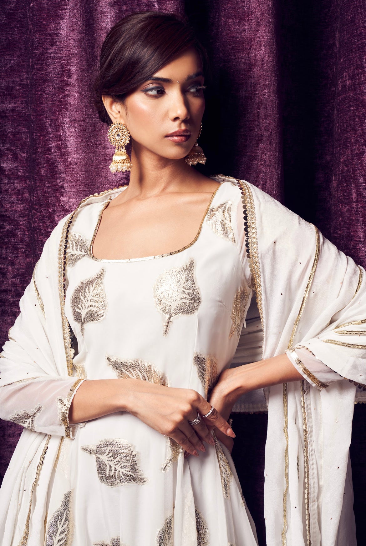 Off White Anarkali kurta with dupatta