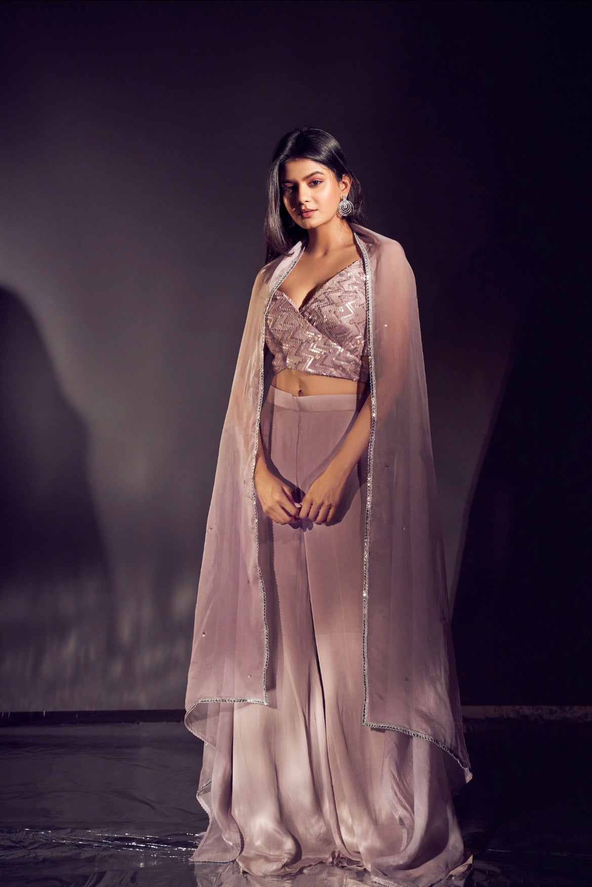 Mauve Glow tie Indo-western up Set