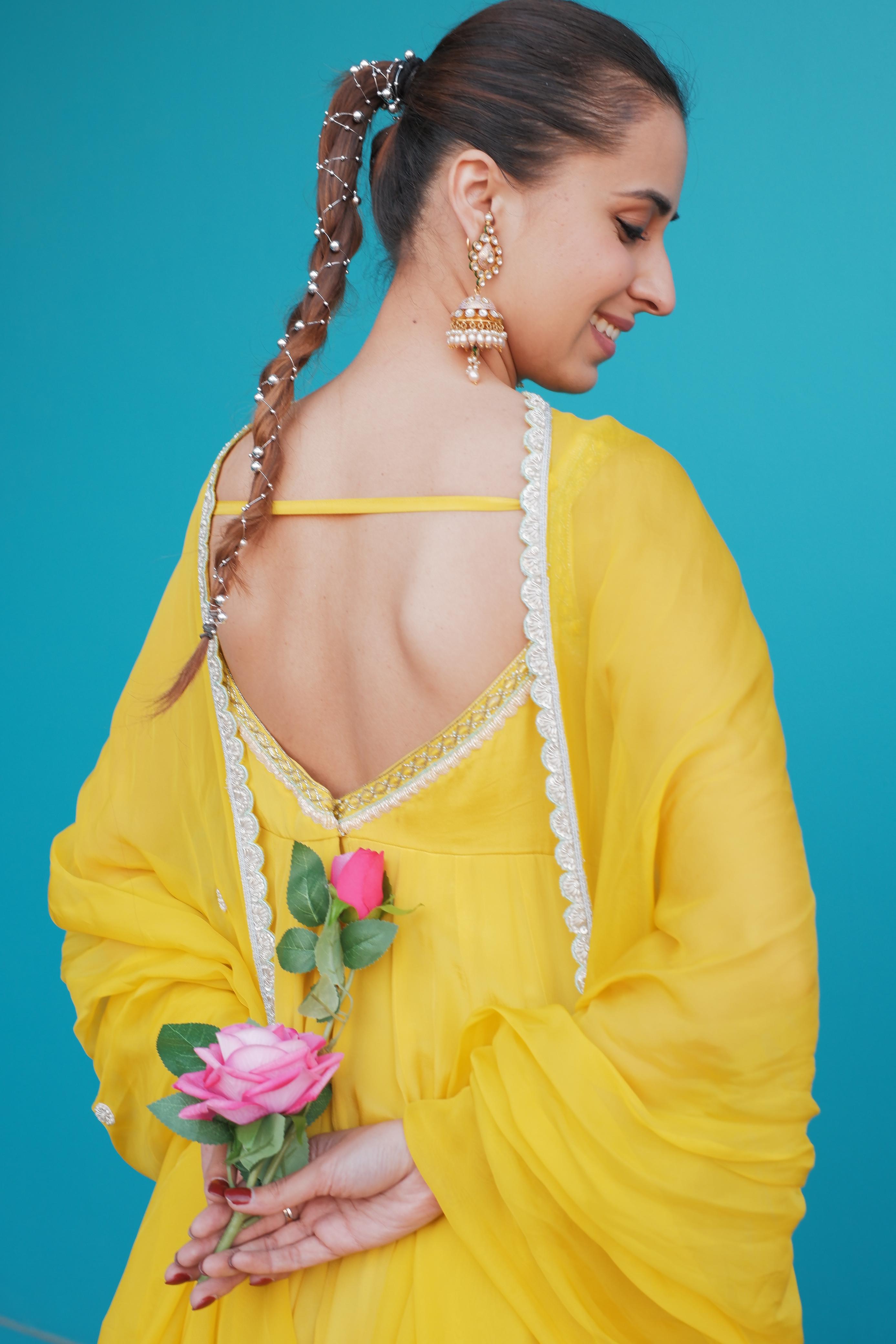 Bright Yellow Anarkali Set