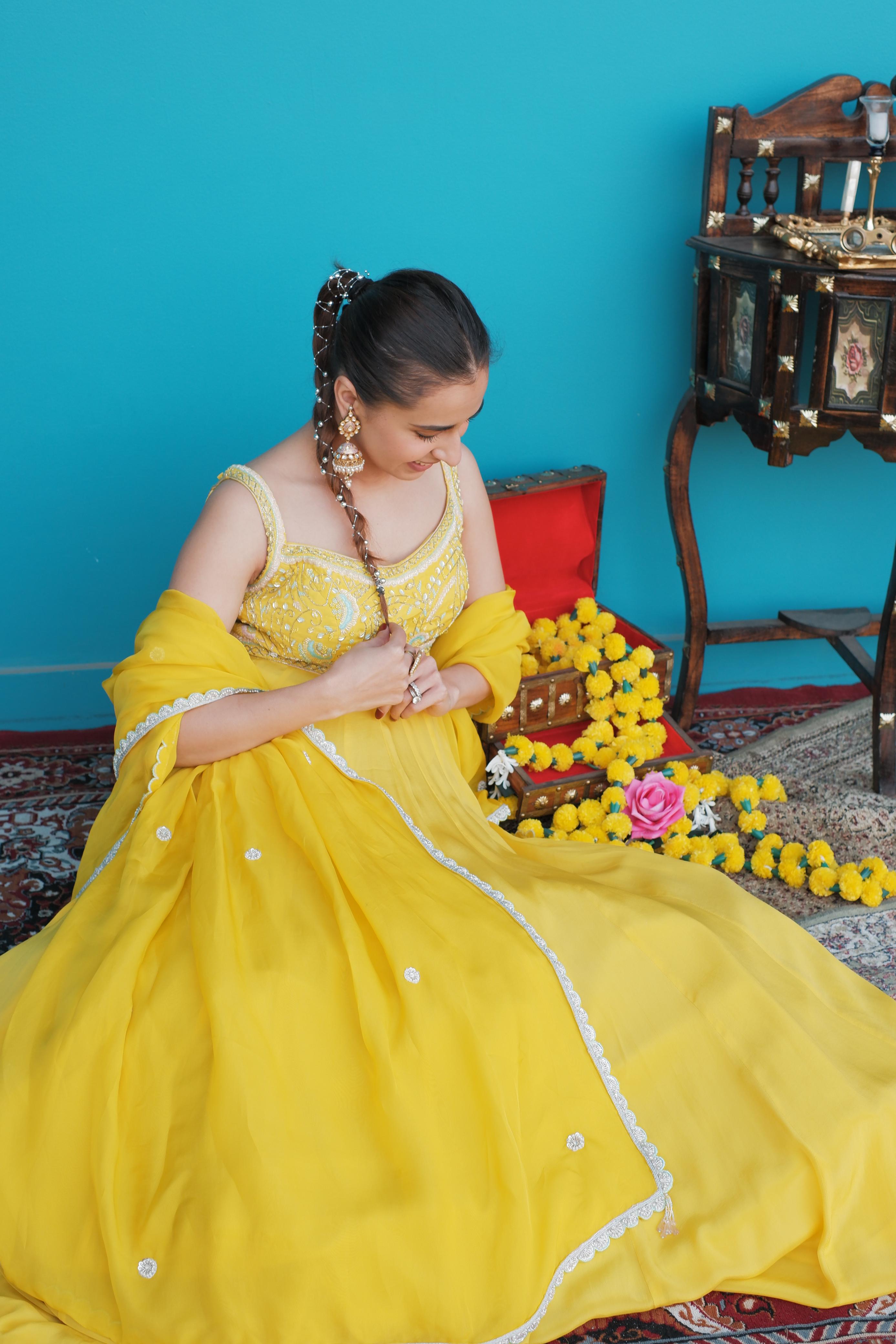 Bright Yellow Anarkali Set