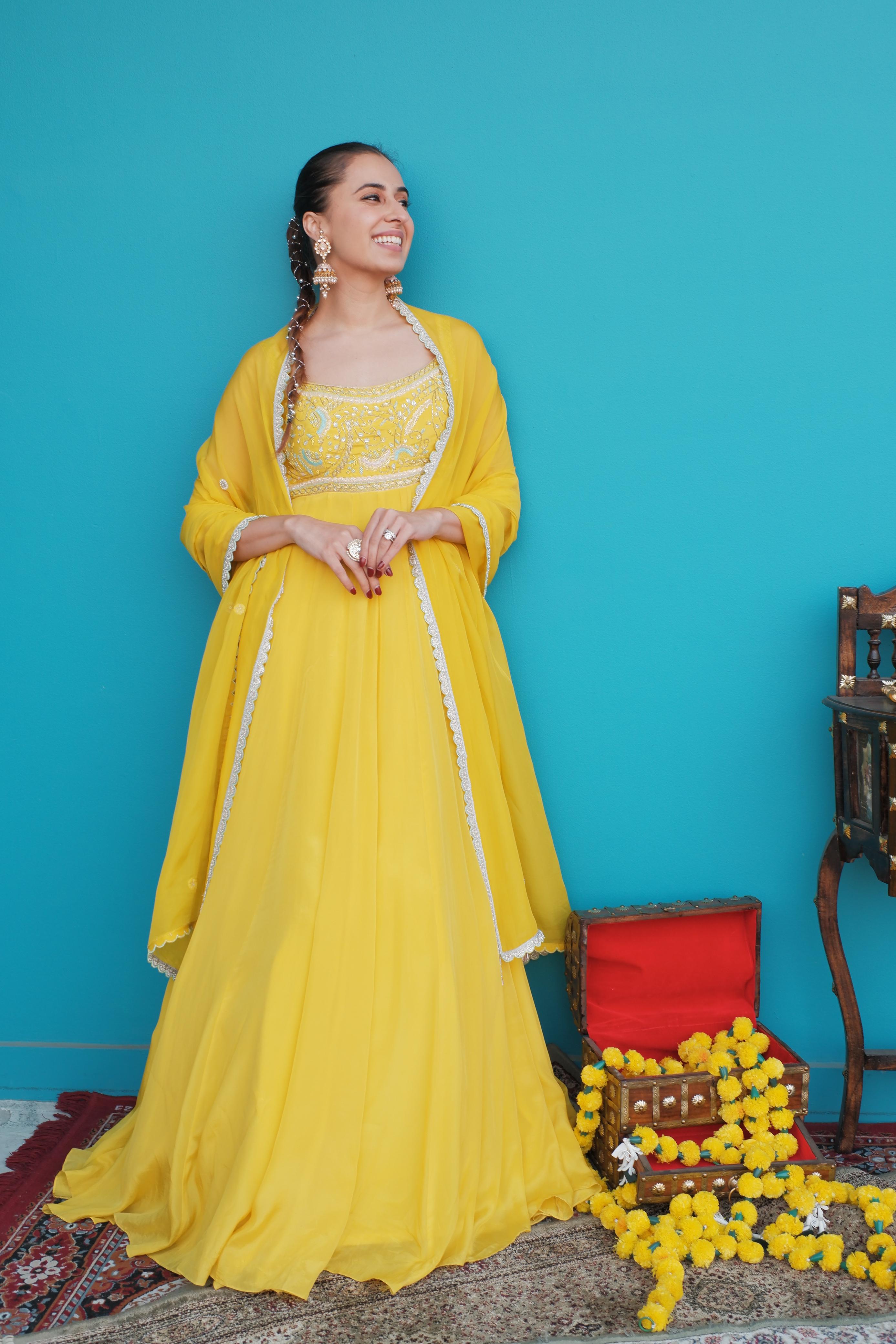 Bright Yellow Anarkali Set