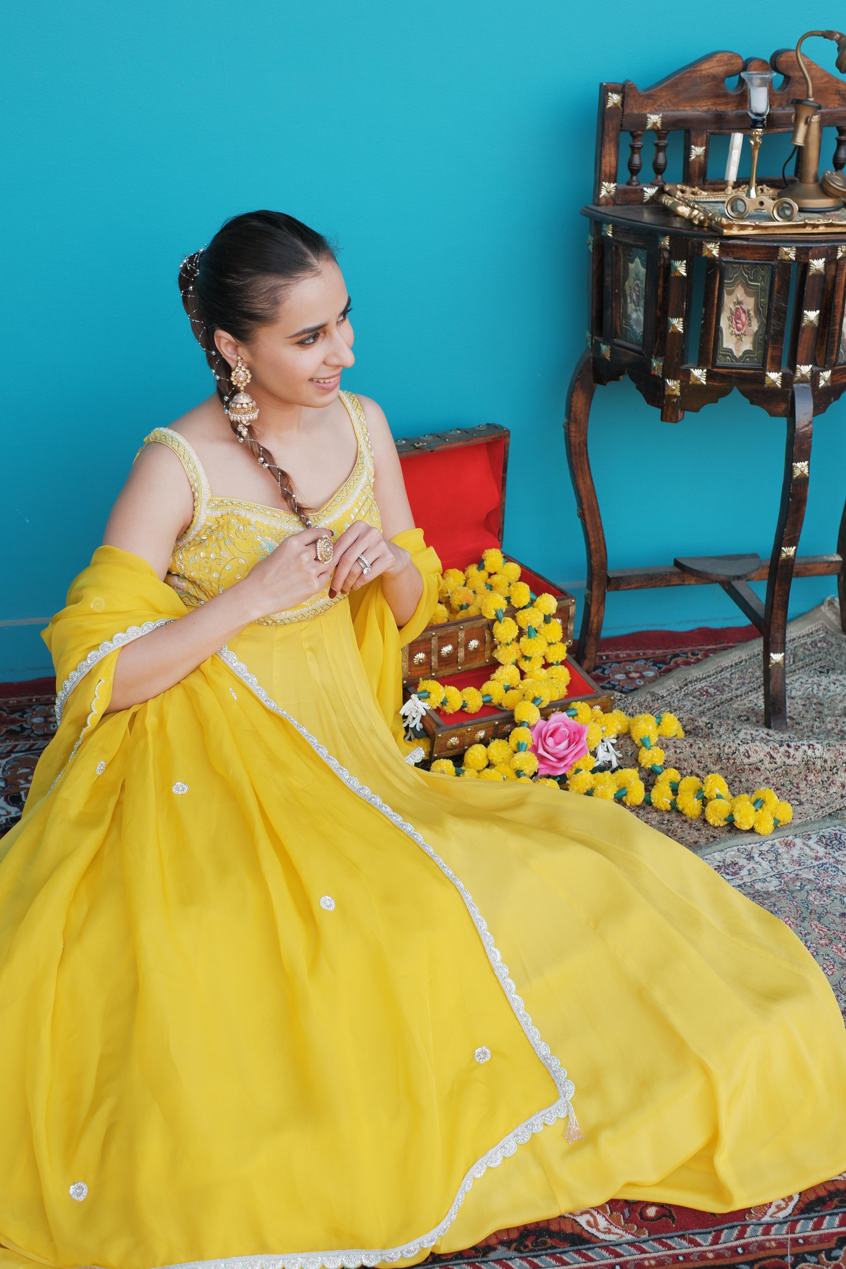 Bright Yellow Anarkali Set