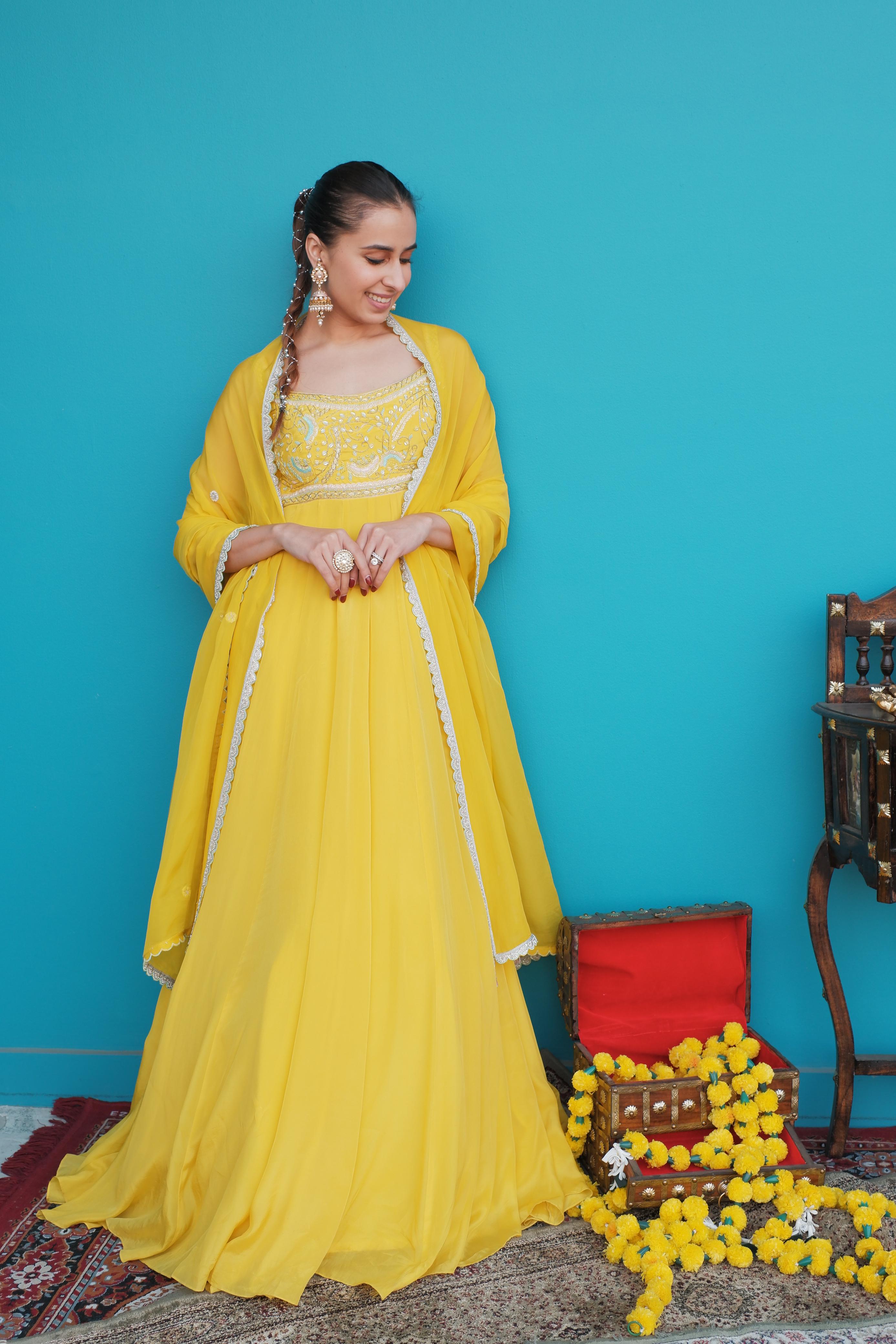 Bright Yellow Anarkali Set