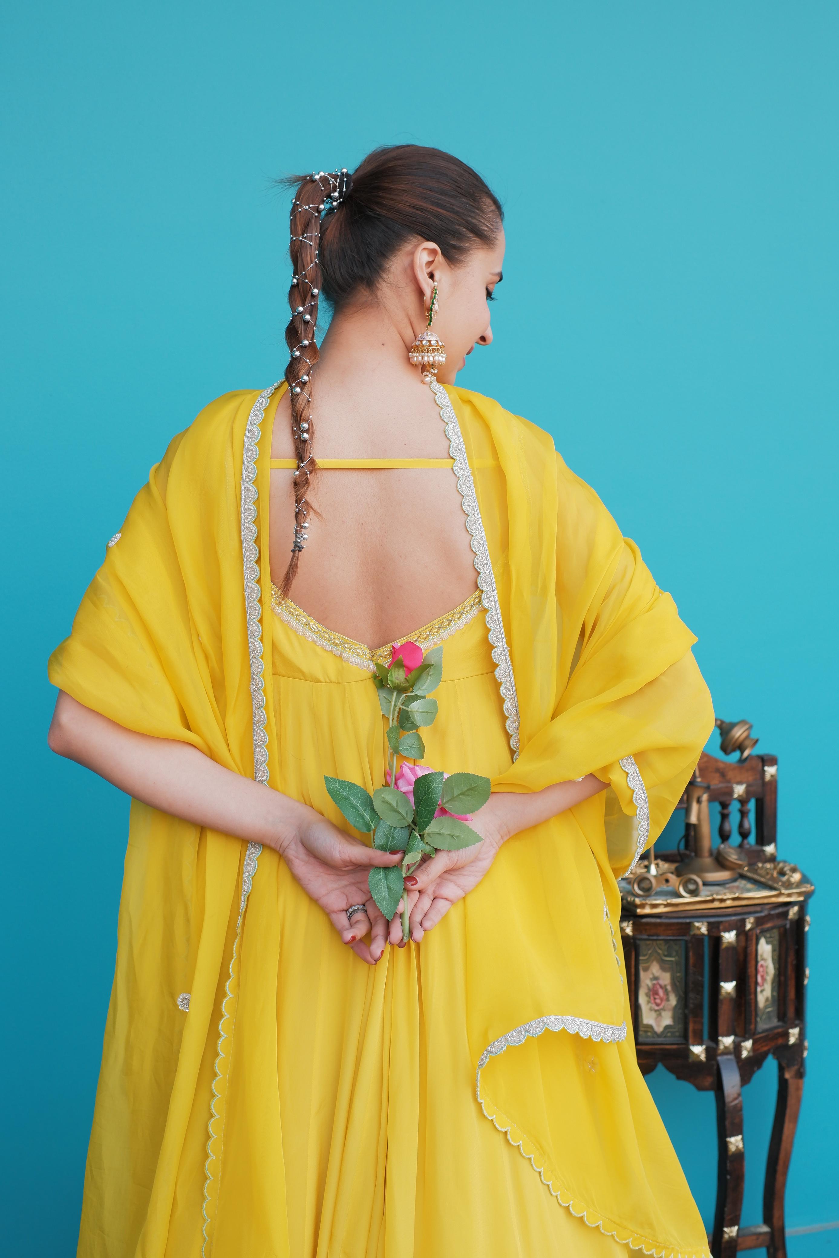 Bright Yellow Anarkali Set