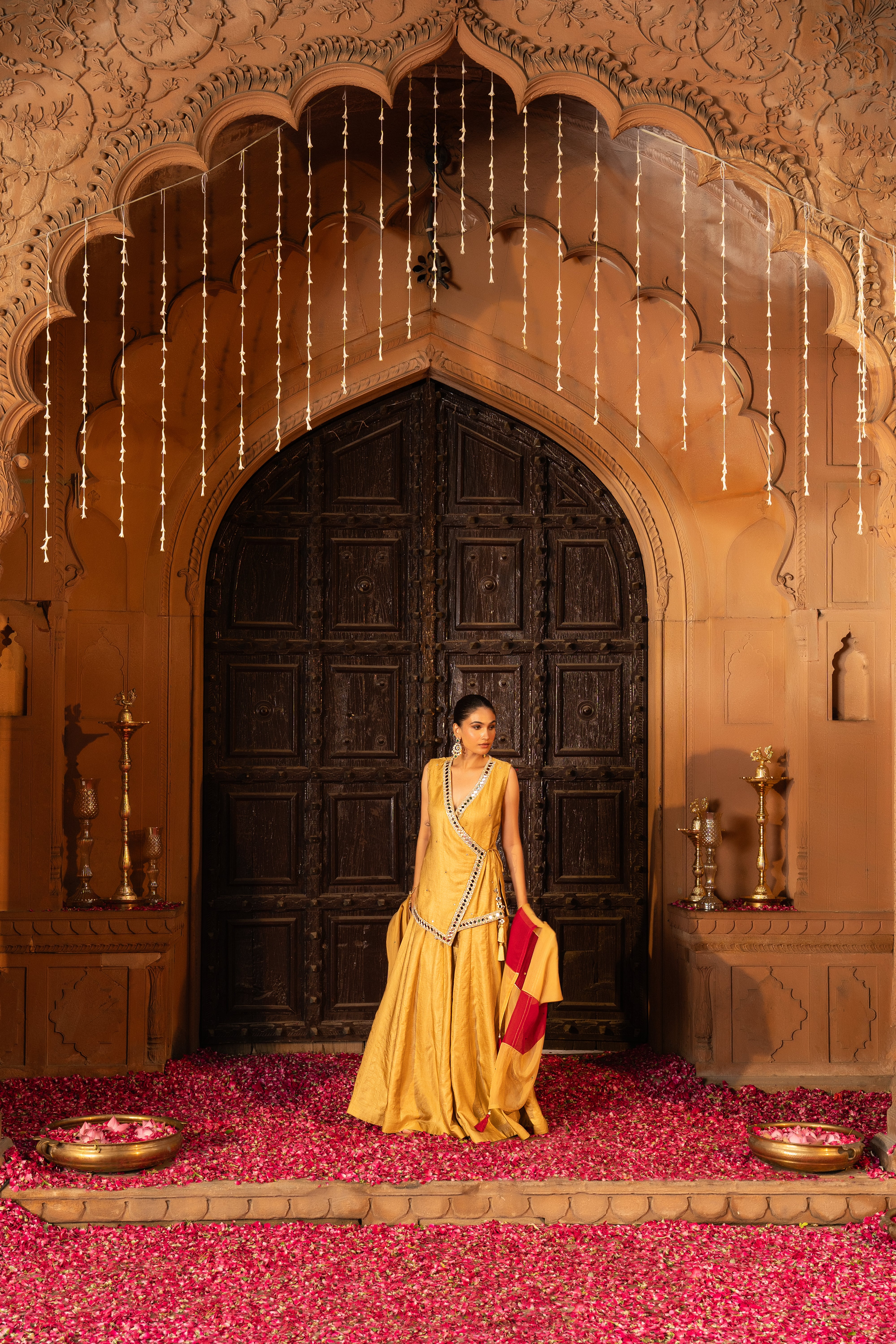 Gold Angrakha Kurta & Sharara Set
