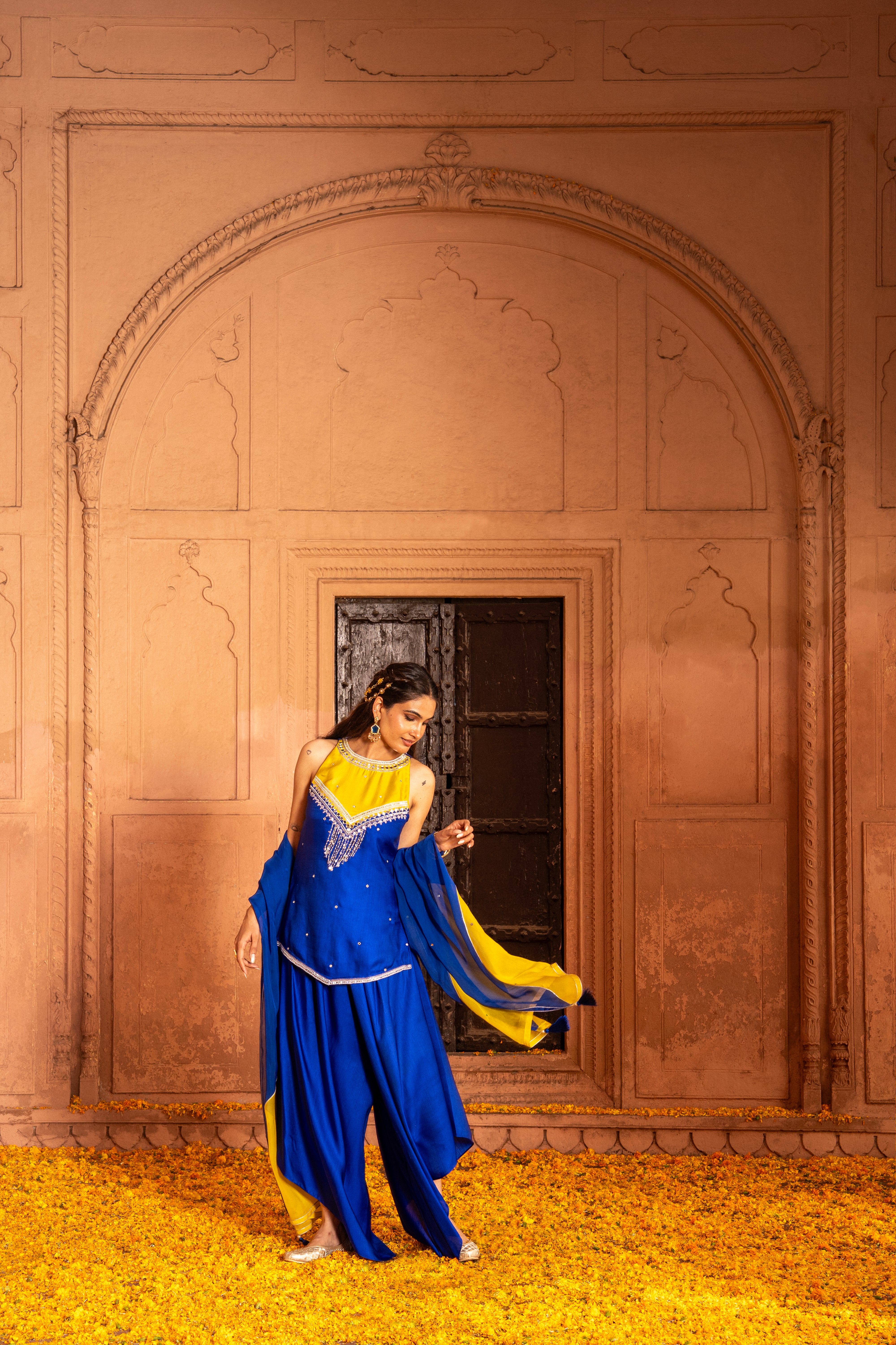 ROYAL BLUE HALTER KURTA & SALWAR SET
