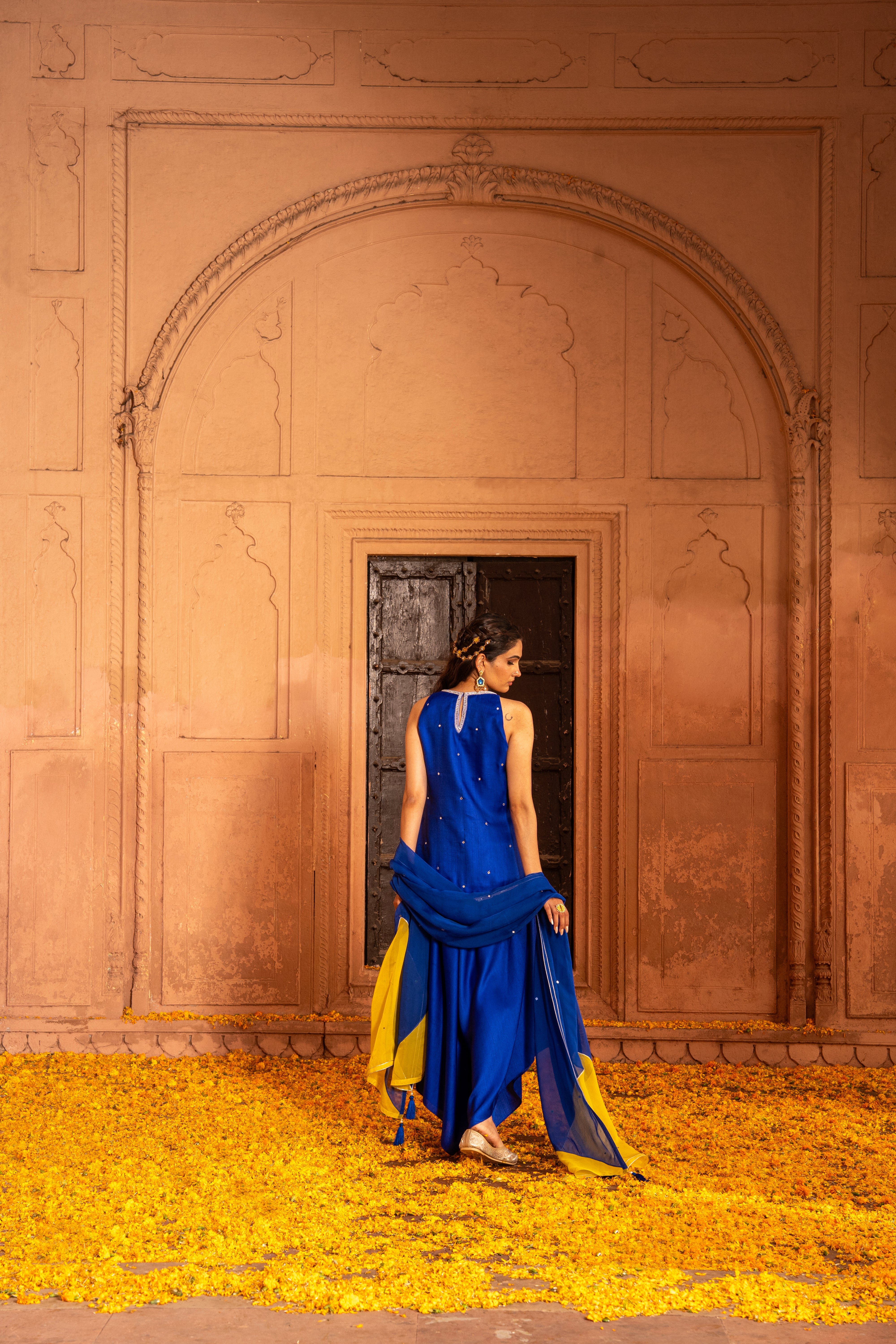 ROYAL BLUE HALTER KURTA & SALWAR SET