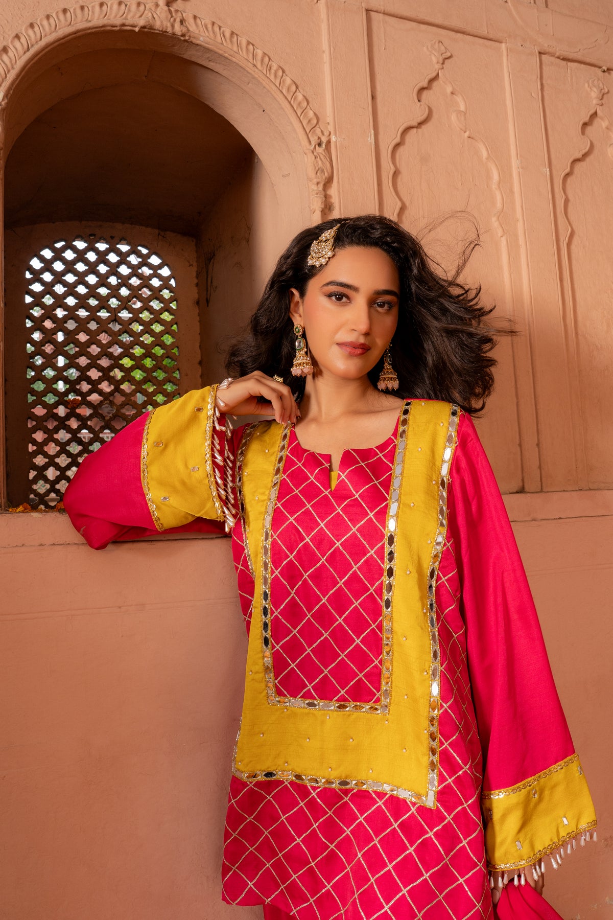 FUCHSIA SHORT KURTA & PANT SET