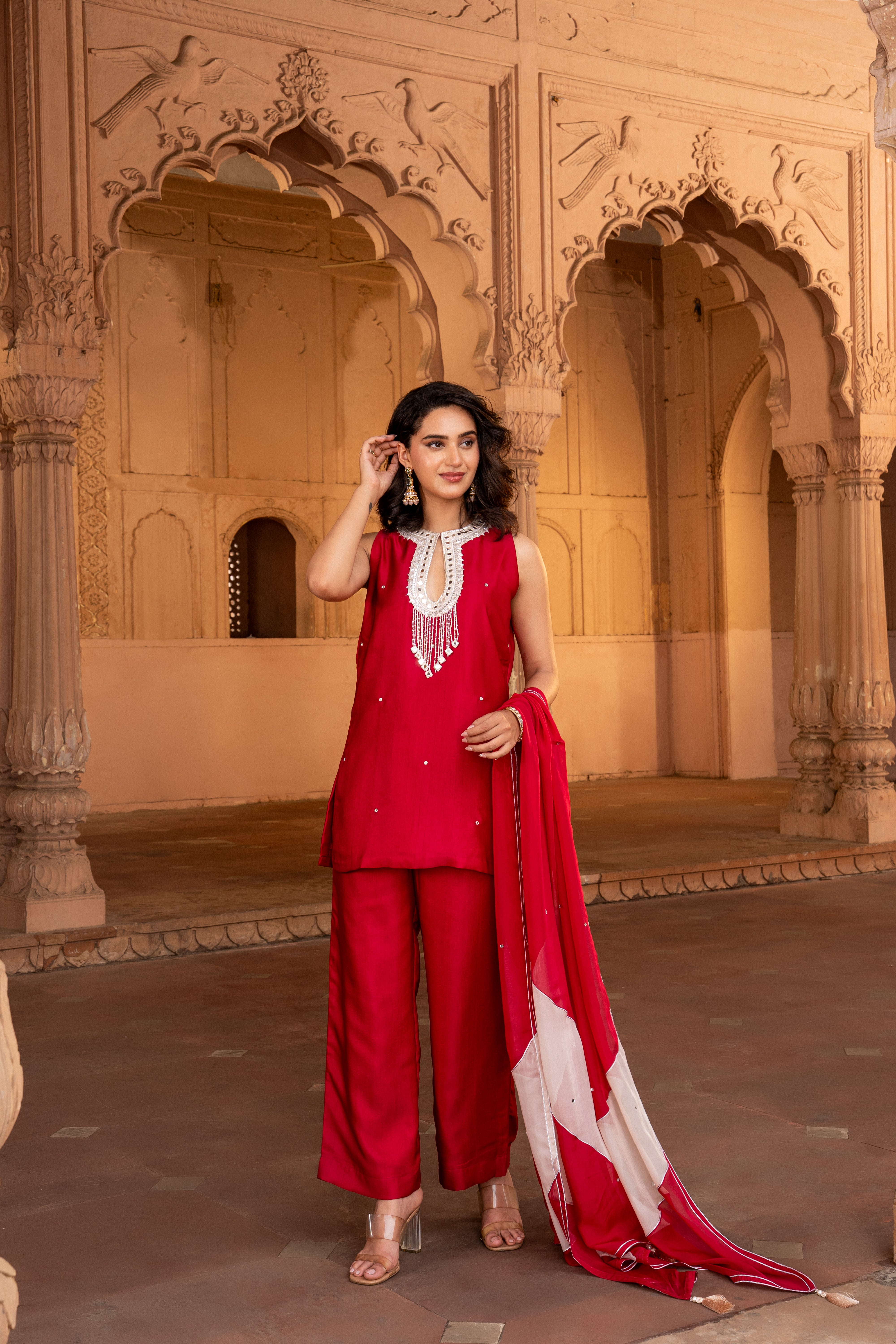 VIBRANT RED KURTA & PANT SET