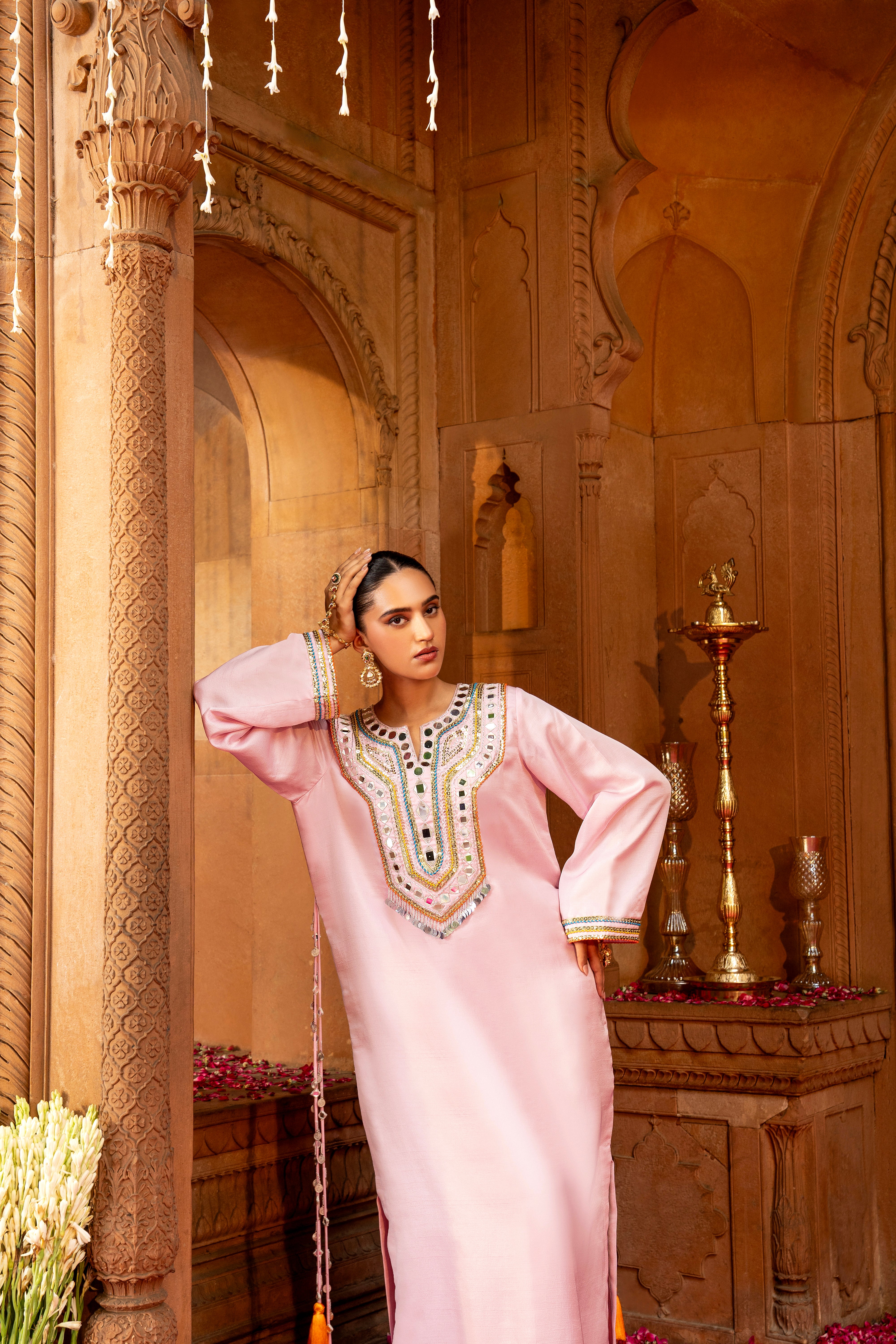 Petal Pink Embellished Kaftan Dress