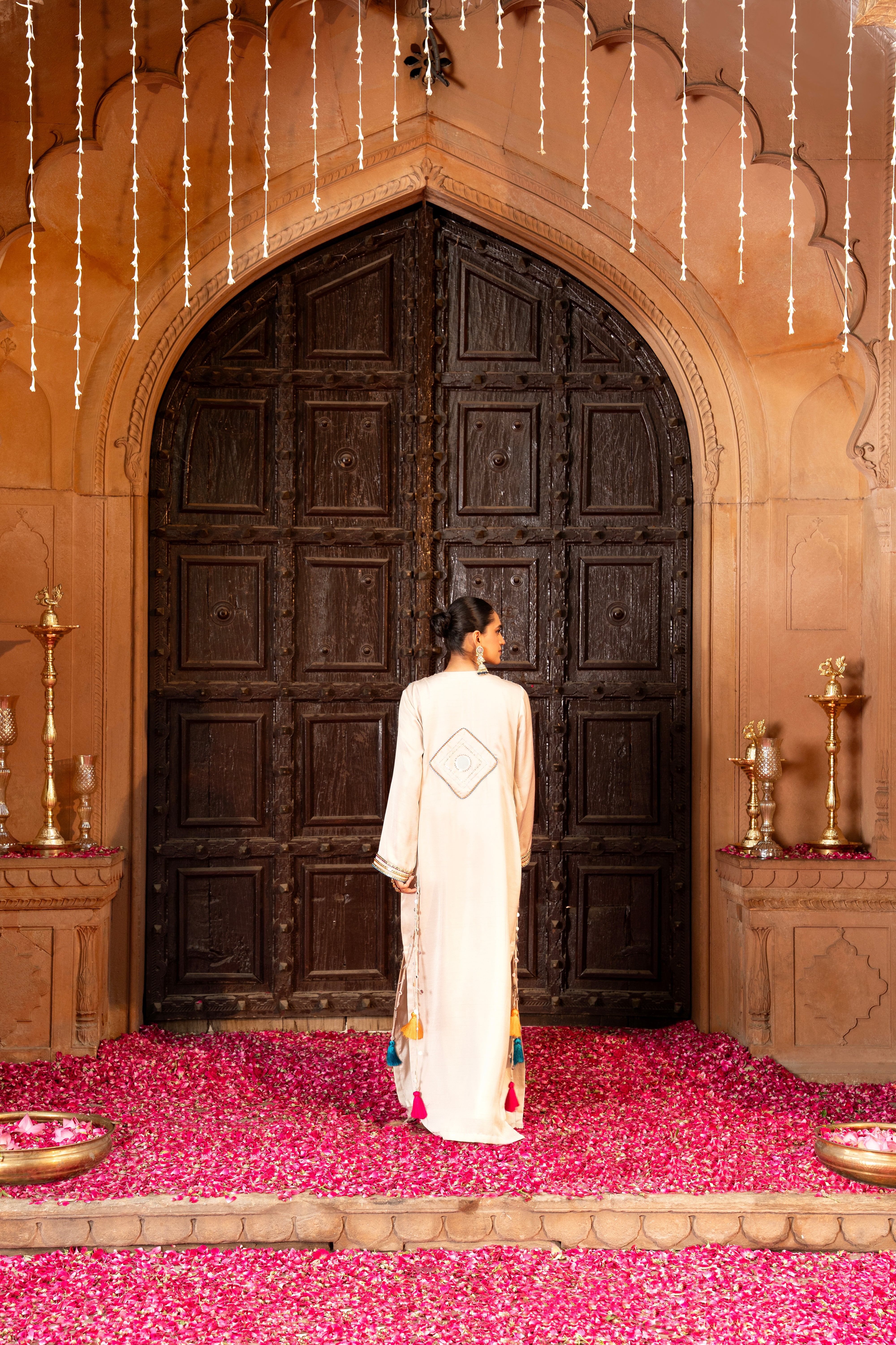 Champagne Beige Embellished Kaftan Dress