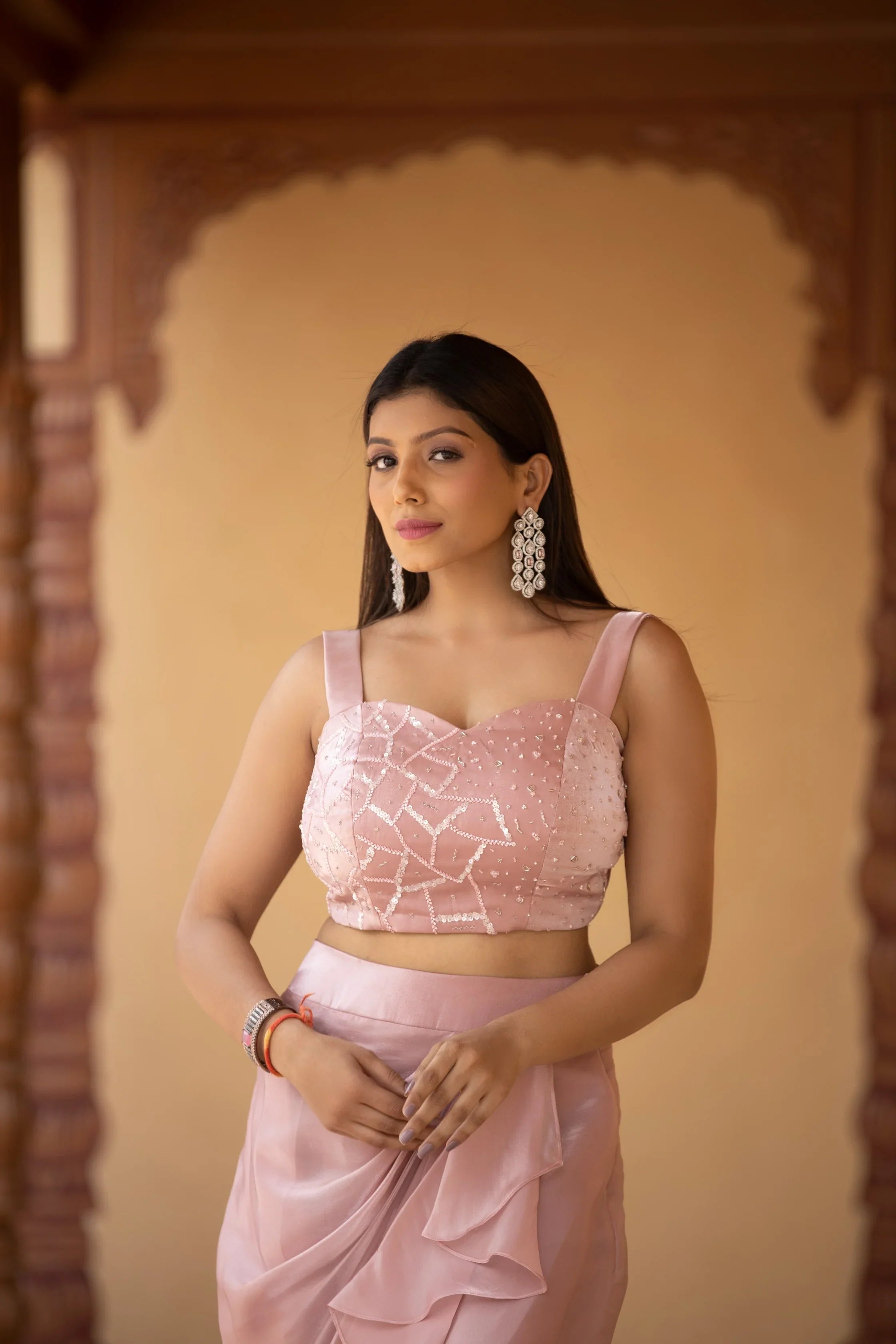 Warm Pink Drape Skirt and Crop Top