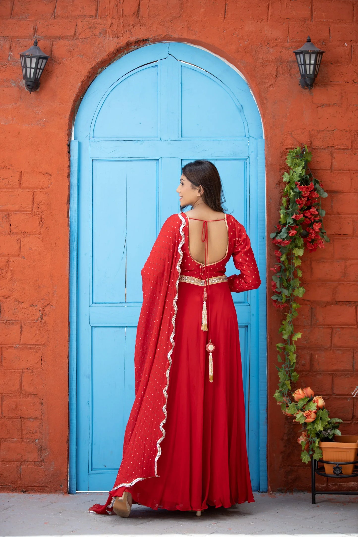 Red Anarkali suit set with duppata