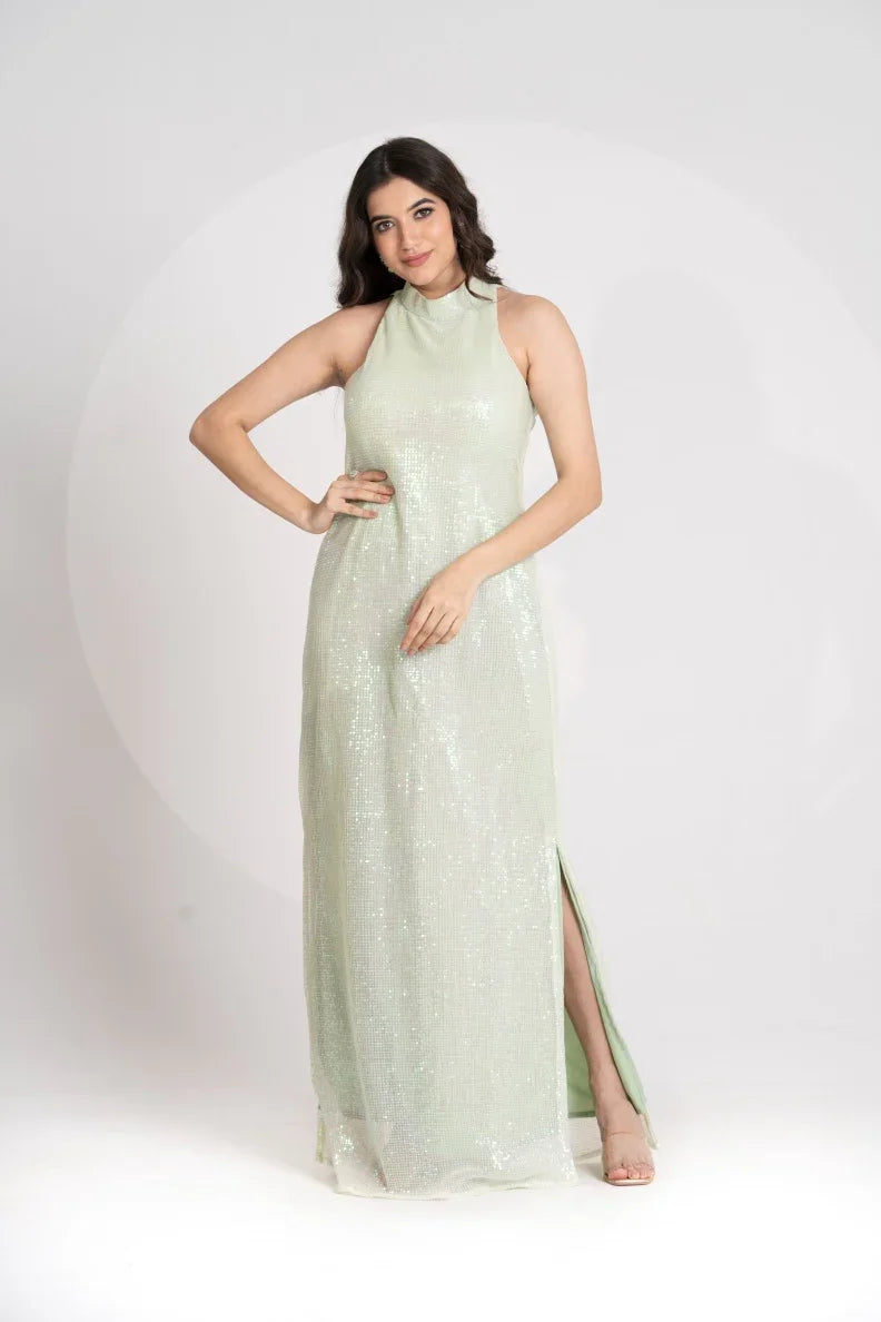 Lime sequence party dress