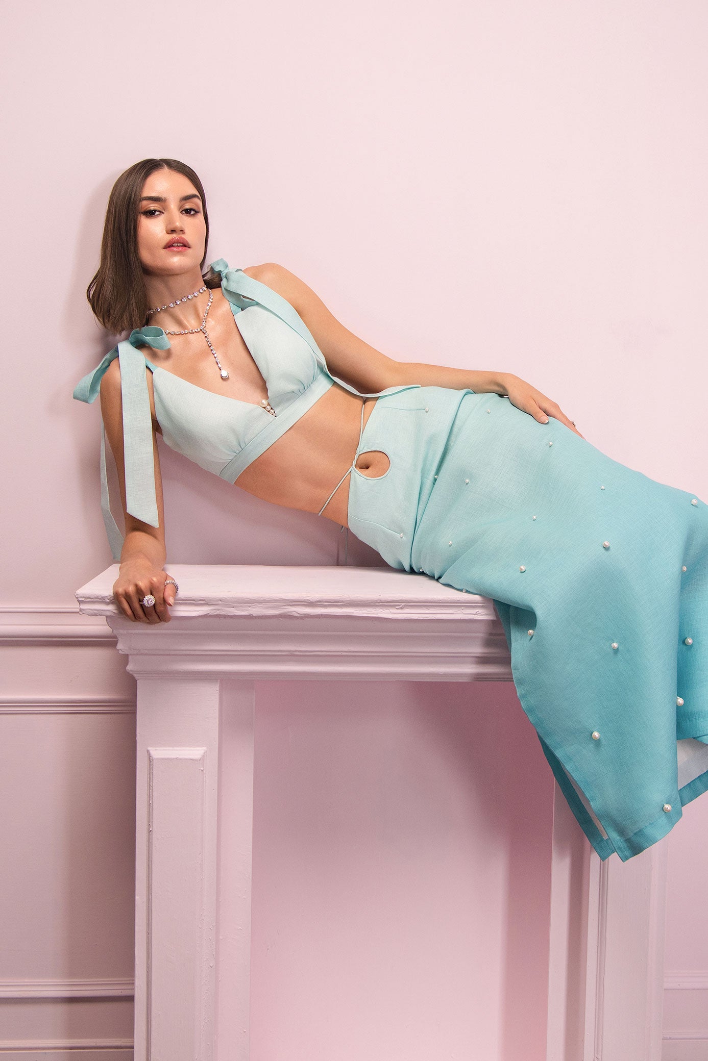 Aqua Pearl ombre Skirt set