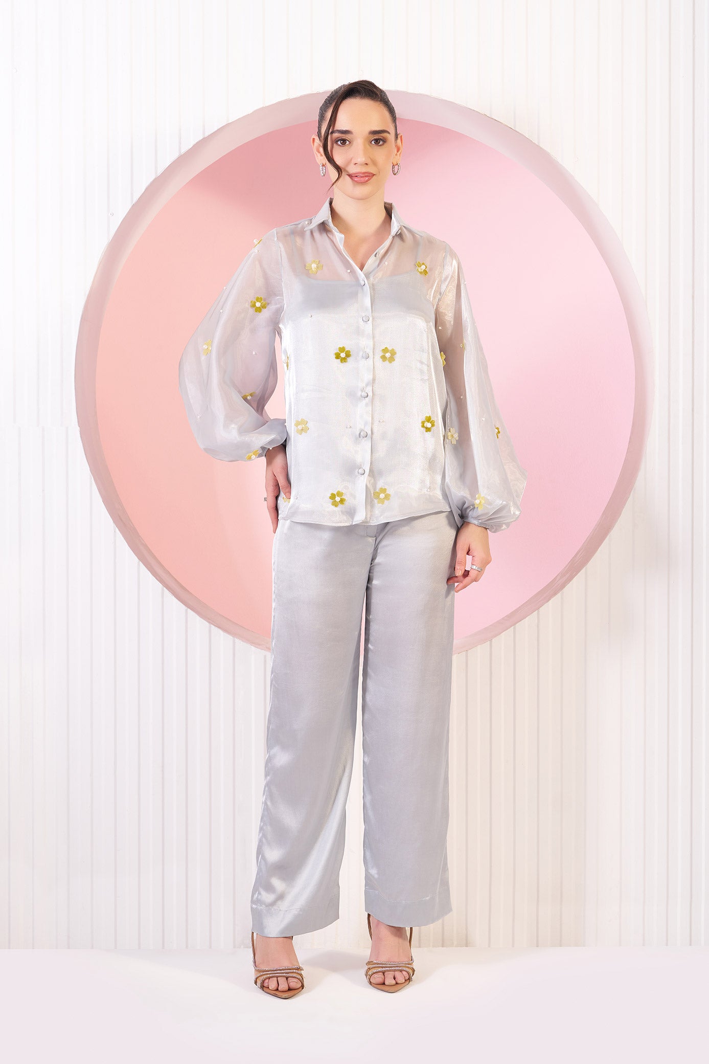 Bella Dusty Blue Organza Shirt & Pant Set