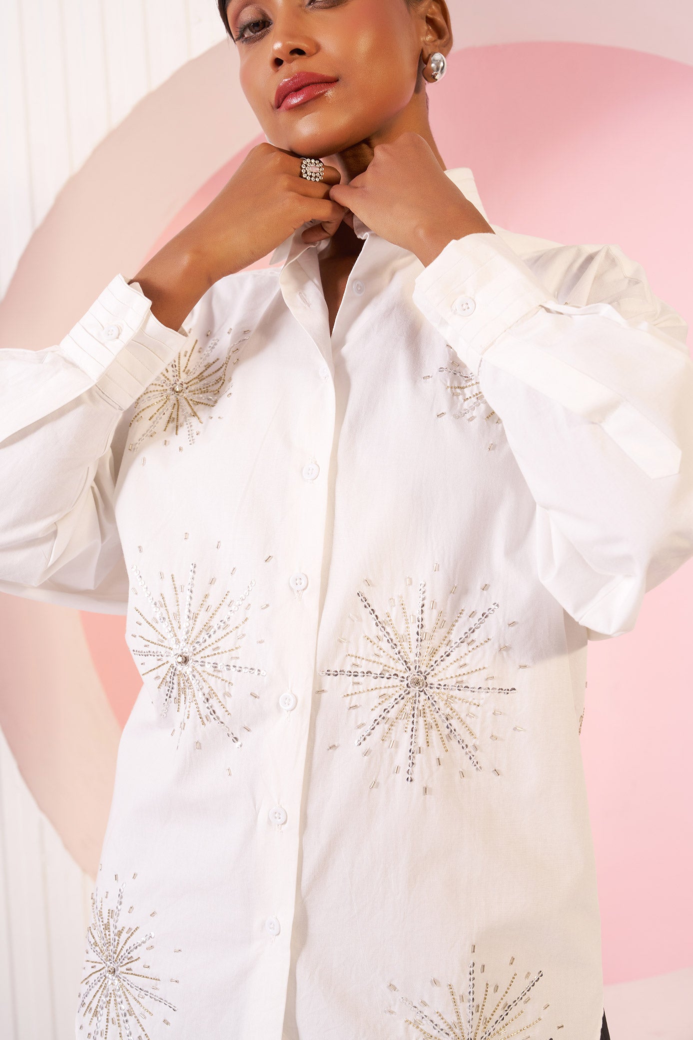 Charlotte White Embellished Cotton Shirt