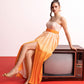 Peach Orange Ombre Pleated Maxi Dress