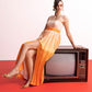 Peach Orange Ombre Pleated Maxi Dress