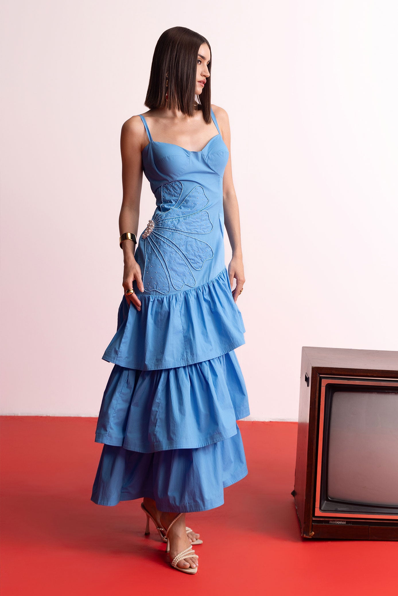 Azure Bloom Tiered Dress