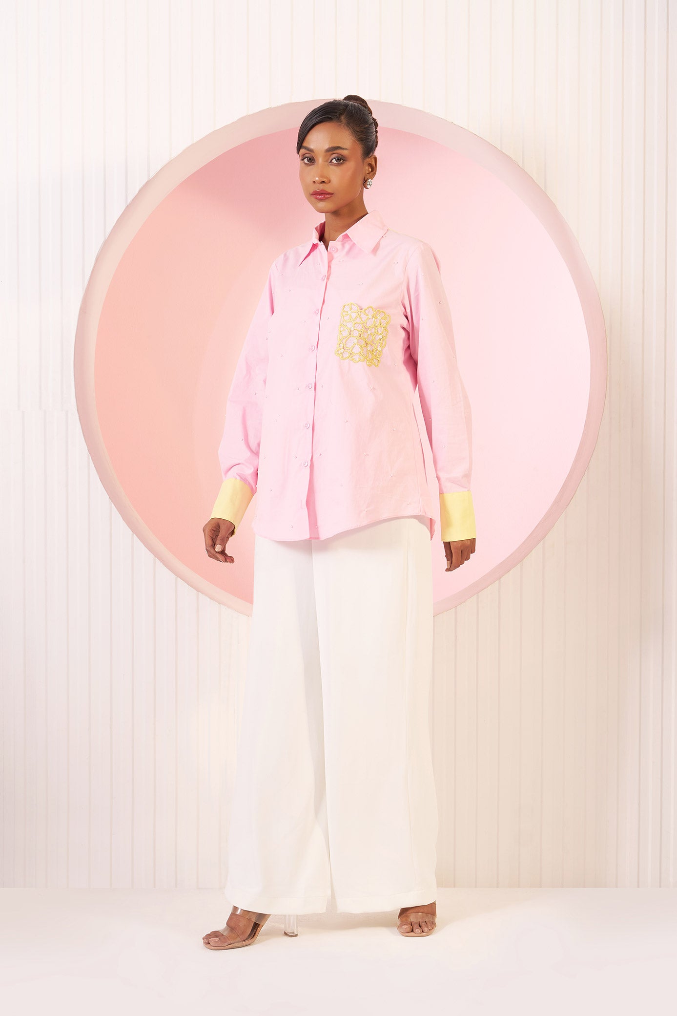 Grace Blush Bloom Embellished Cotton Shirt