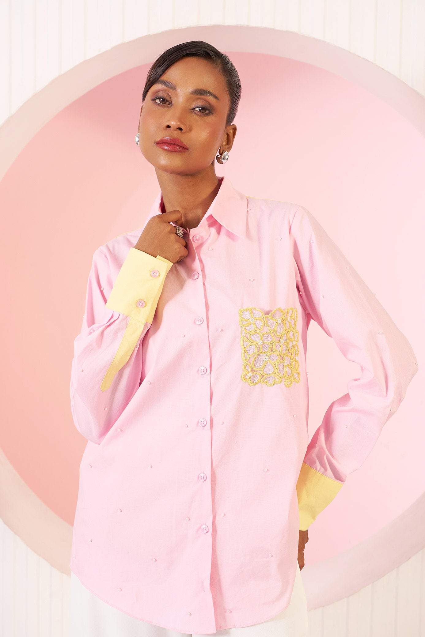 Grace Blush Bloom Embellished Cotton Shirt