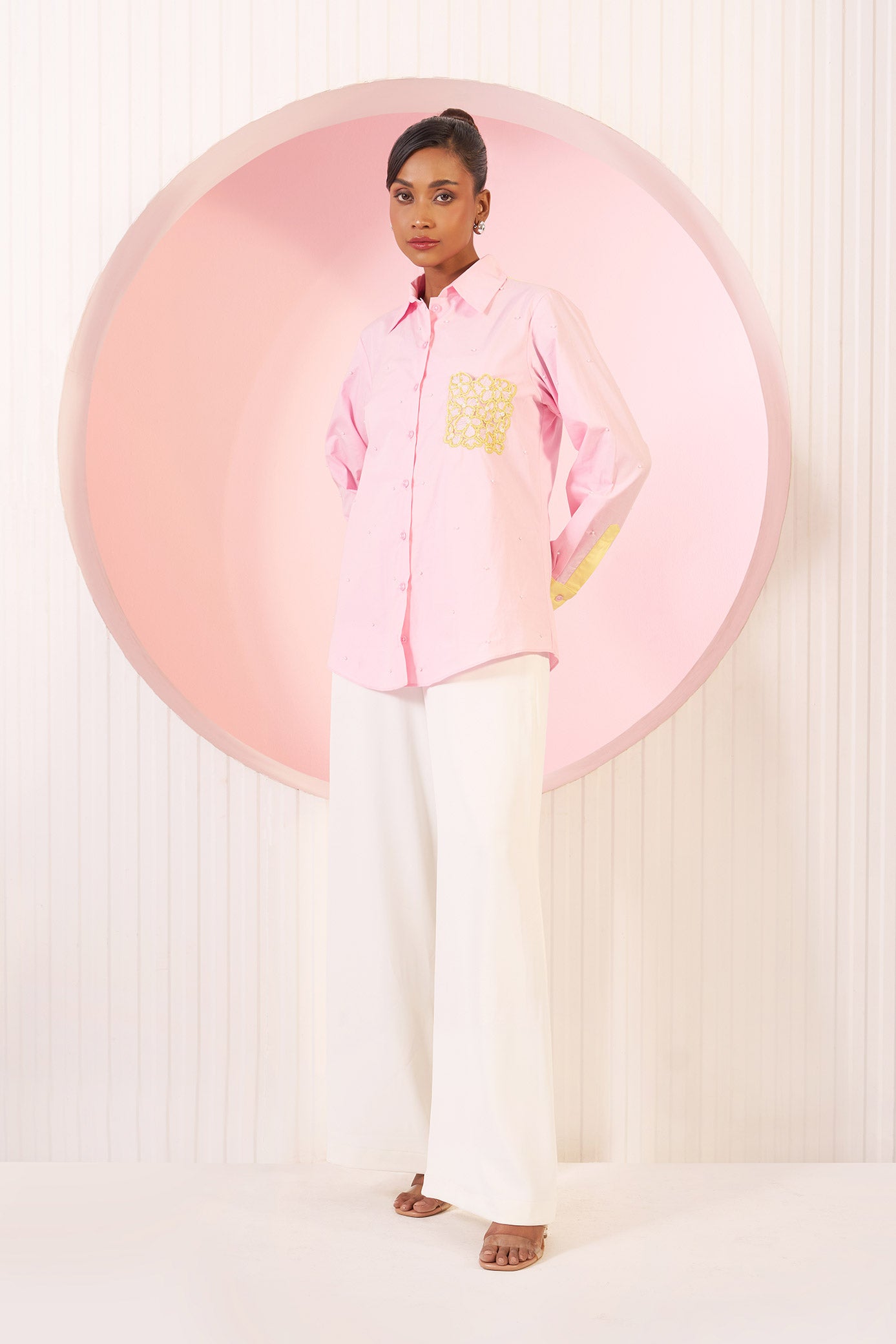 Grace Blush Bloom Embellished Cotton Shirt