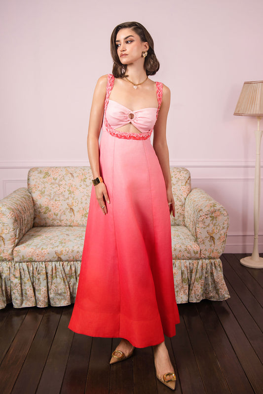 Rose Sunset Glow Ombre Maxi Dress