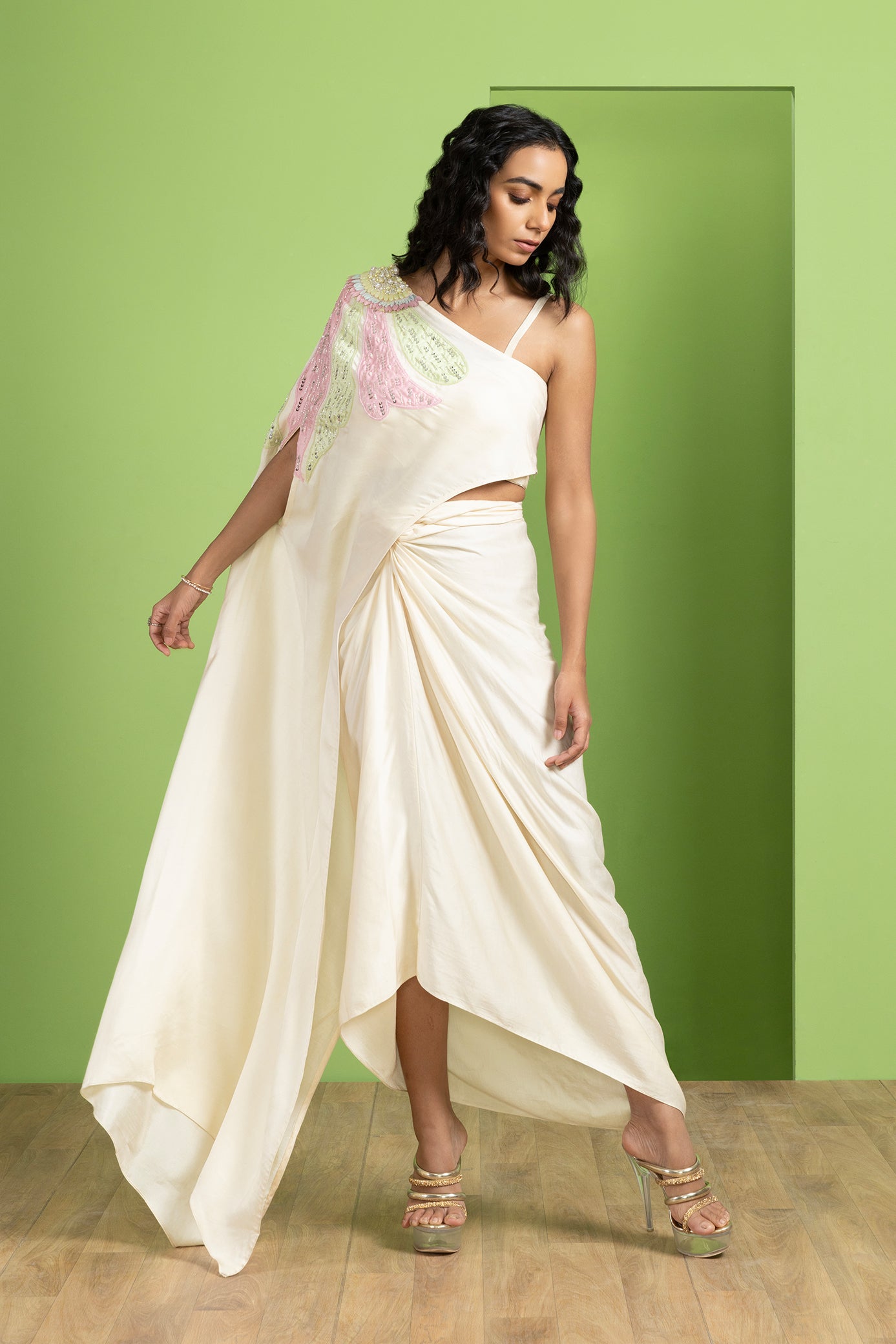 Asymmetrical One Shoulder Cape Set