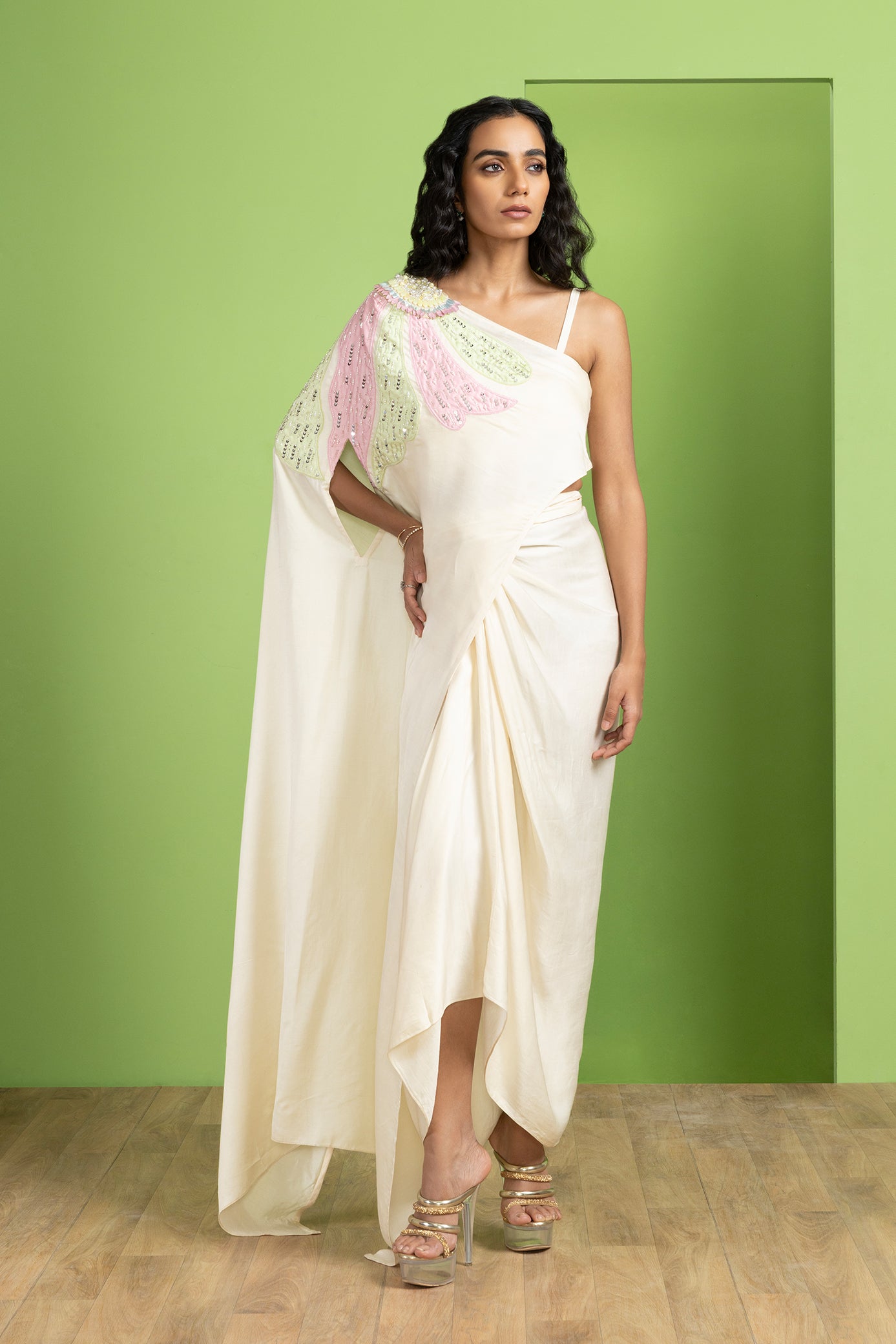 Asymmetrical One Shoulder Cape Set