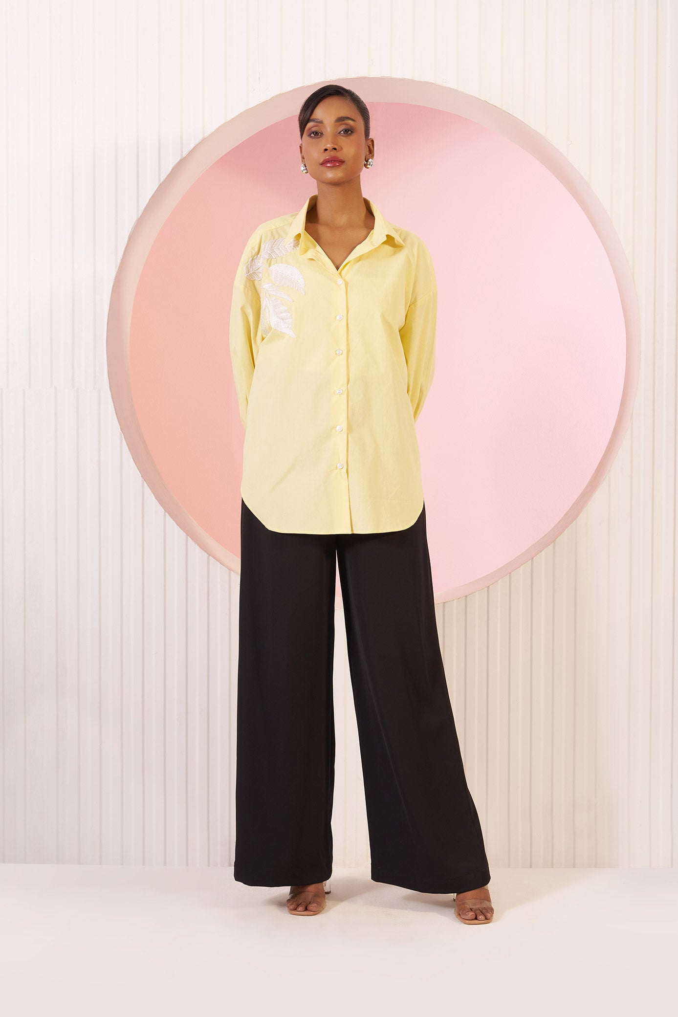Lydia Soft Lemon Yellow Embellished Cotton Shirt