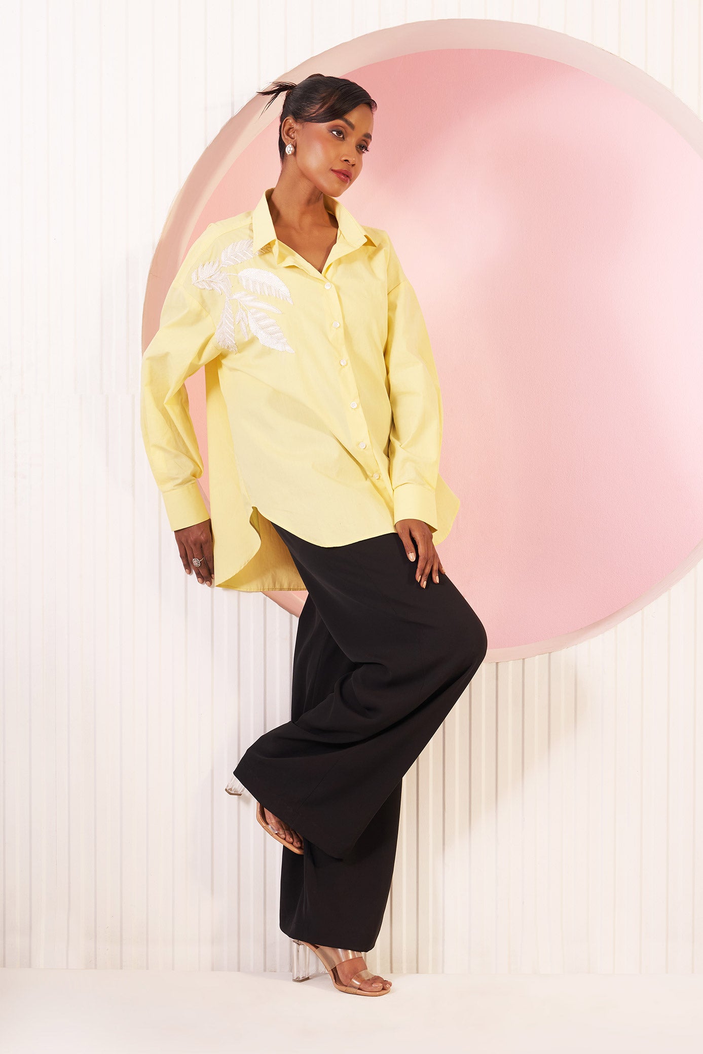 Lydia Soft Lemon Yellow Embellished Cotton Shirt