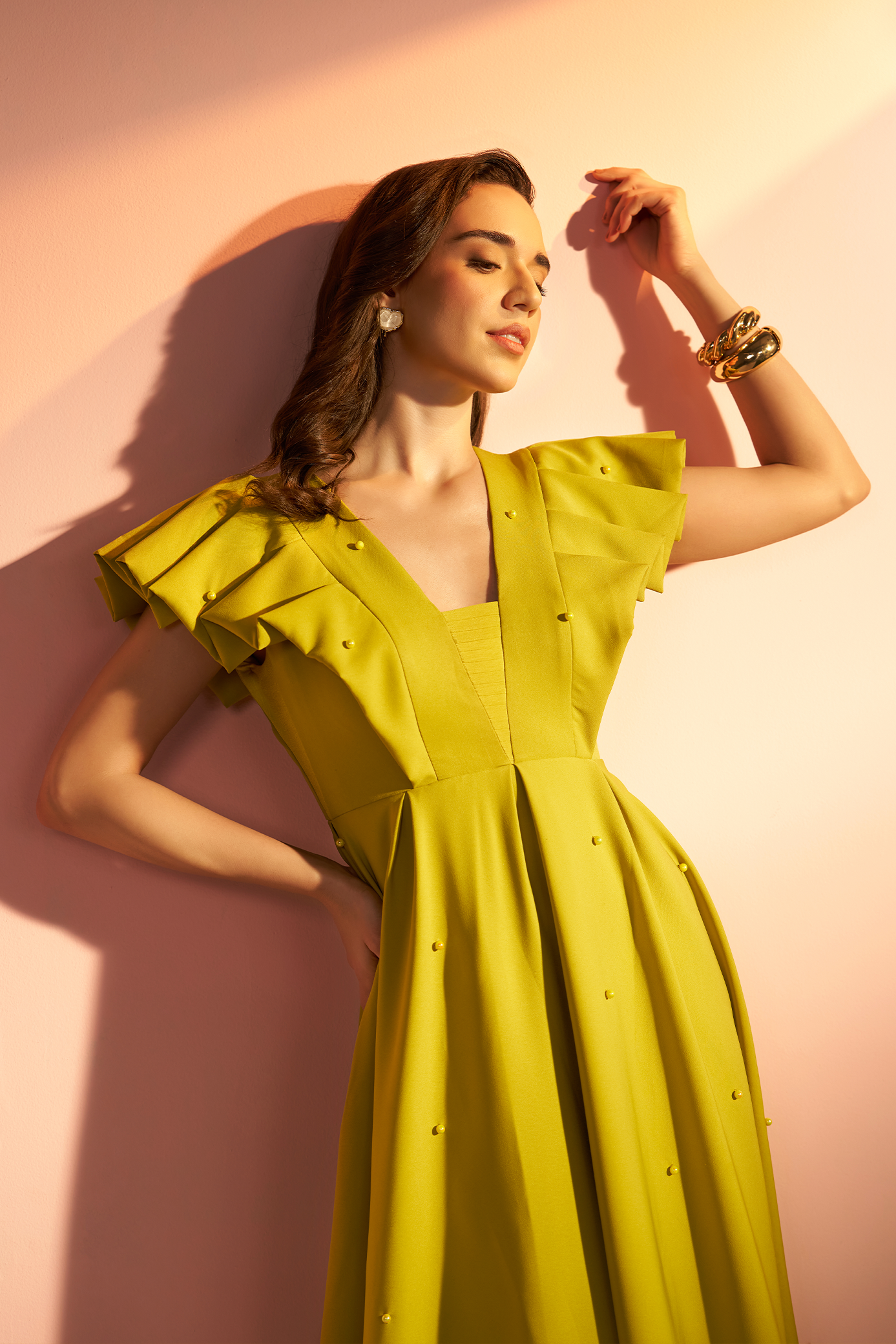 Mary - Pleated Sleeves Balloon Dress