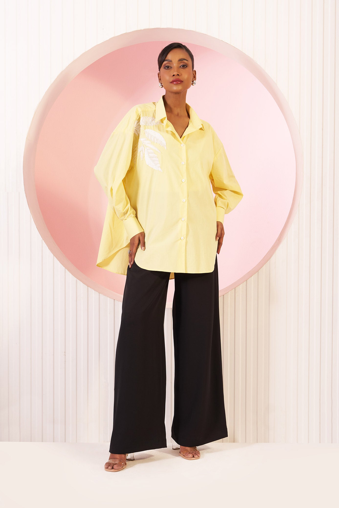 Lydia Soft Lemon Yellow Embellished Cotton Shirt