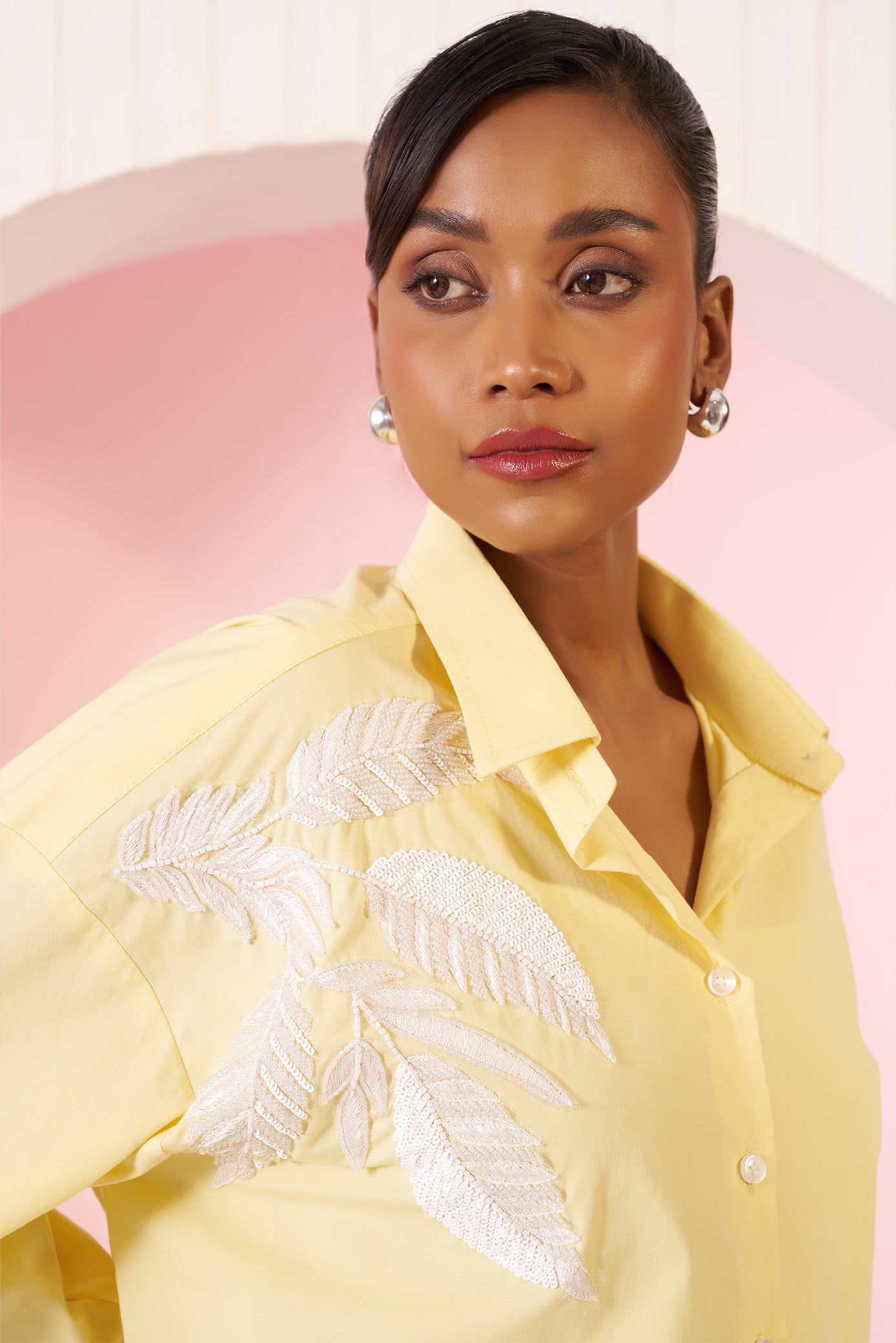 Lydia Soft Lemon Yellow Embellished Cotton Shirt