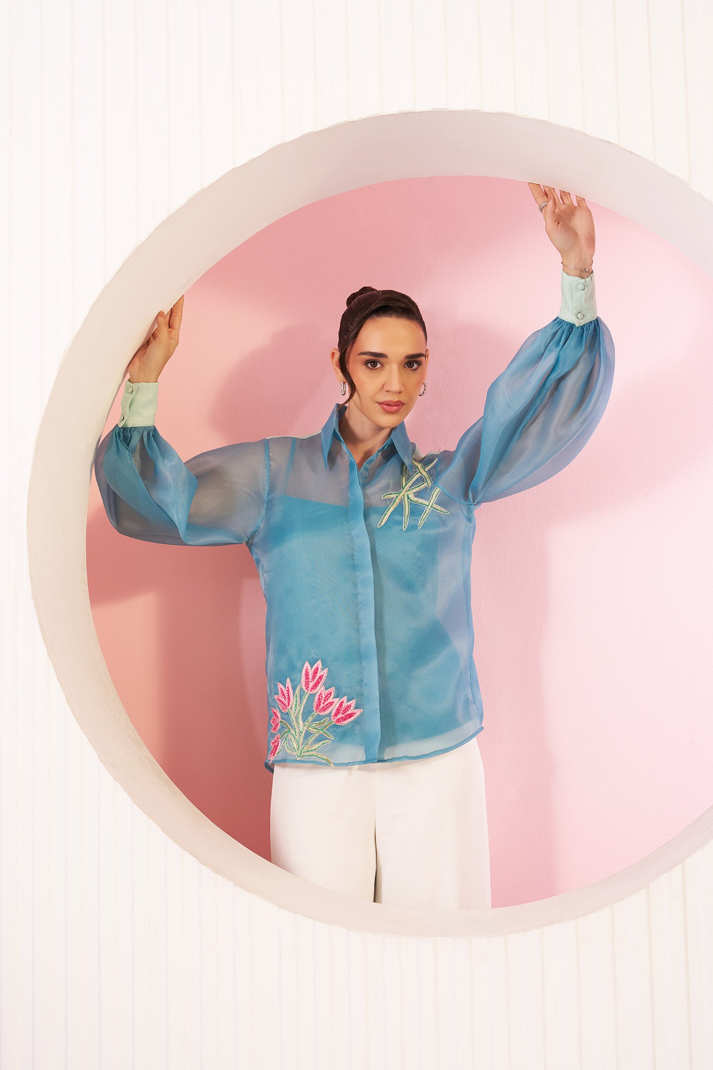 Nowa Aqua Blue Organza Shirt
