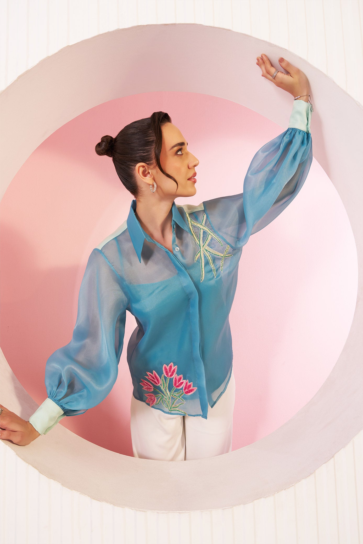 Nowa Aqua Blue Organza Shirt