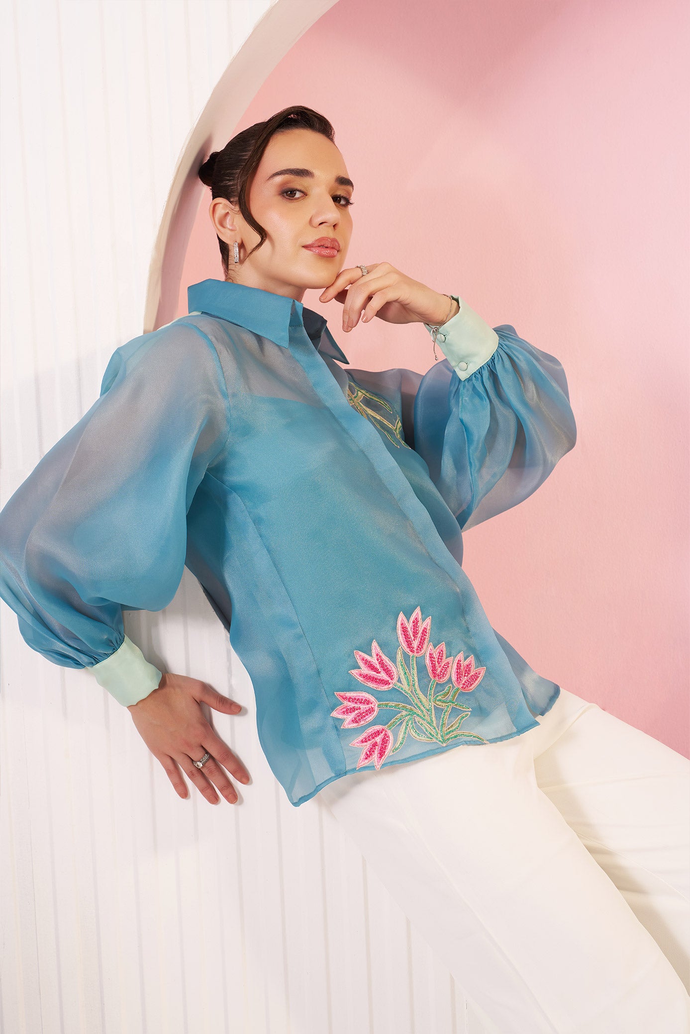 Nowa Aqua Blue Organza Shirt
