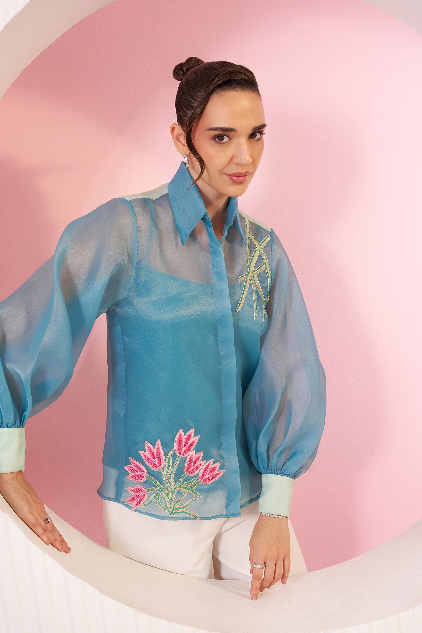 Nowa Aqua Blue Organza Shirt