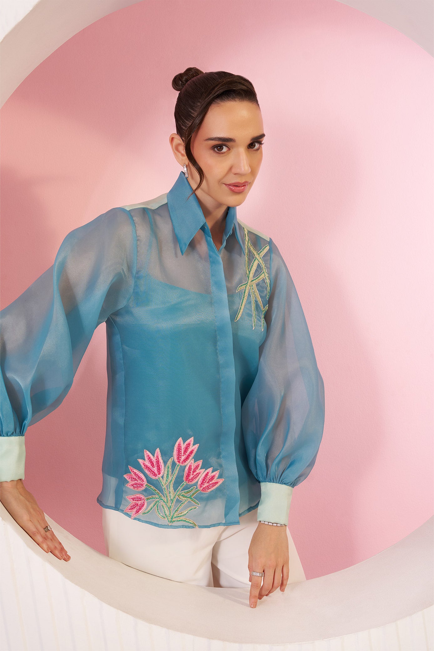 Nowa Aqua Blue Organza Shirt