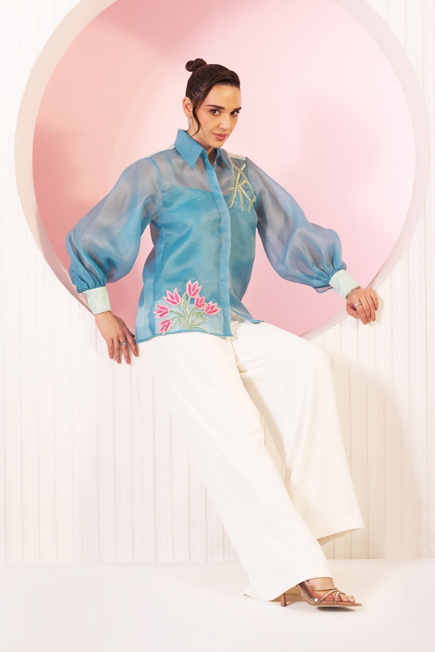 Nowa Aqua Blue Organza Shirt