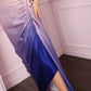 Twilight Bloom Ombre Satin Draped Slip Dress