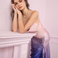 Twilight Bloom Ombre Satin Draped Slip Dress