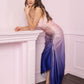 Twilight Bloom Ombre Satin Draped Slip Dress