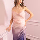 Twilight Bloom Ombre Satin Draped Slip Dress