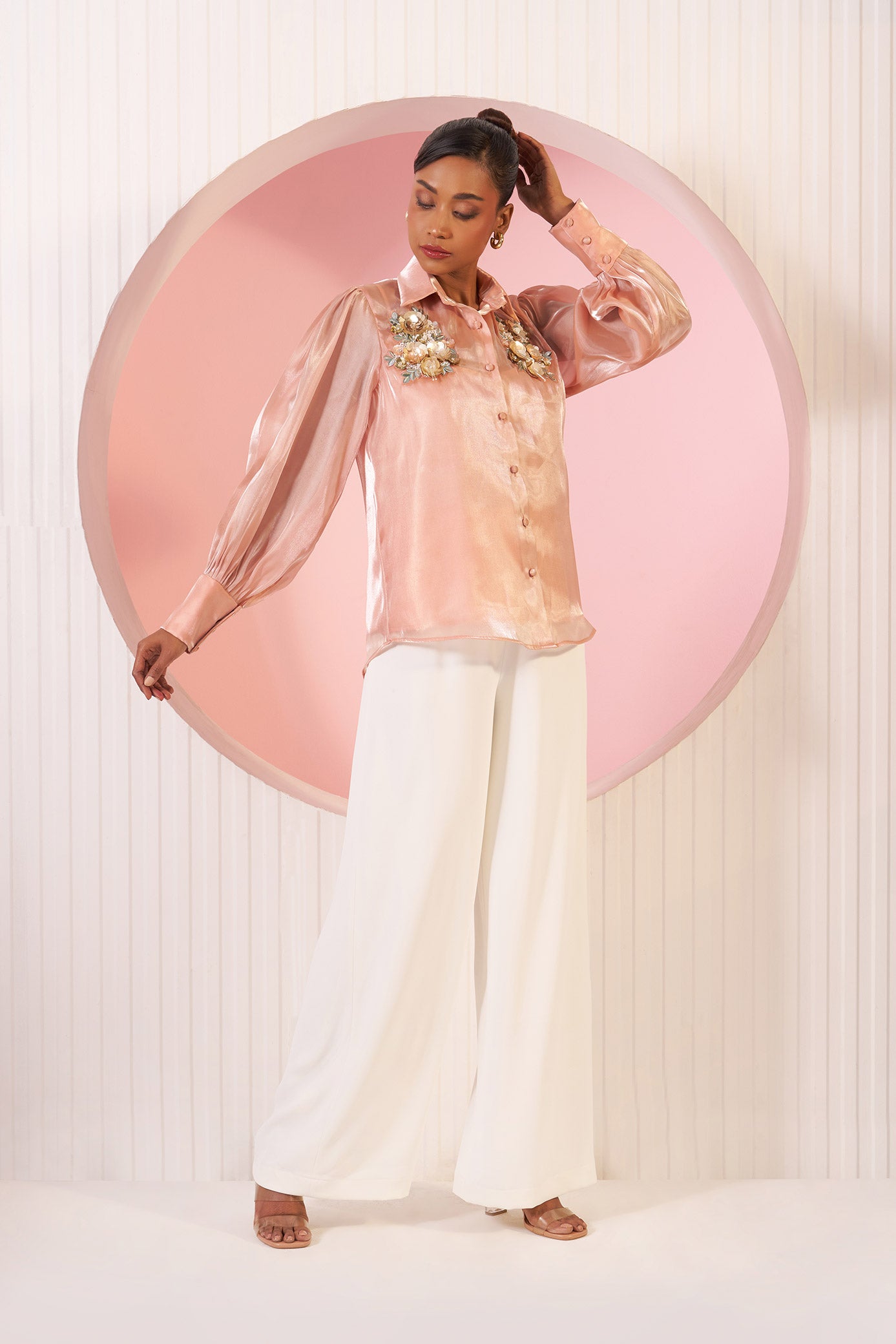 Crystal Apricot Peach Sheer Organza Shirt