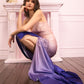 Twilight Bloom Ombre Satin Draped Slip Dress