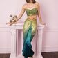 Olive Ombre Drape Skirt Set